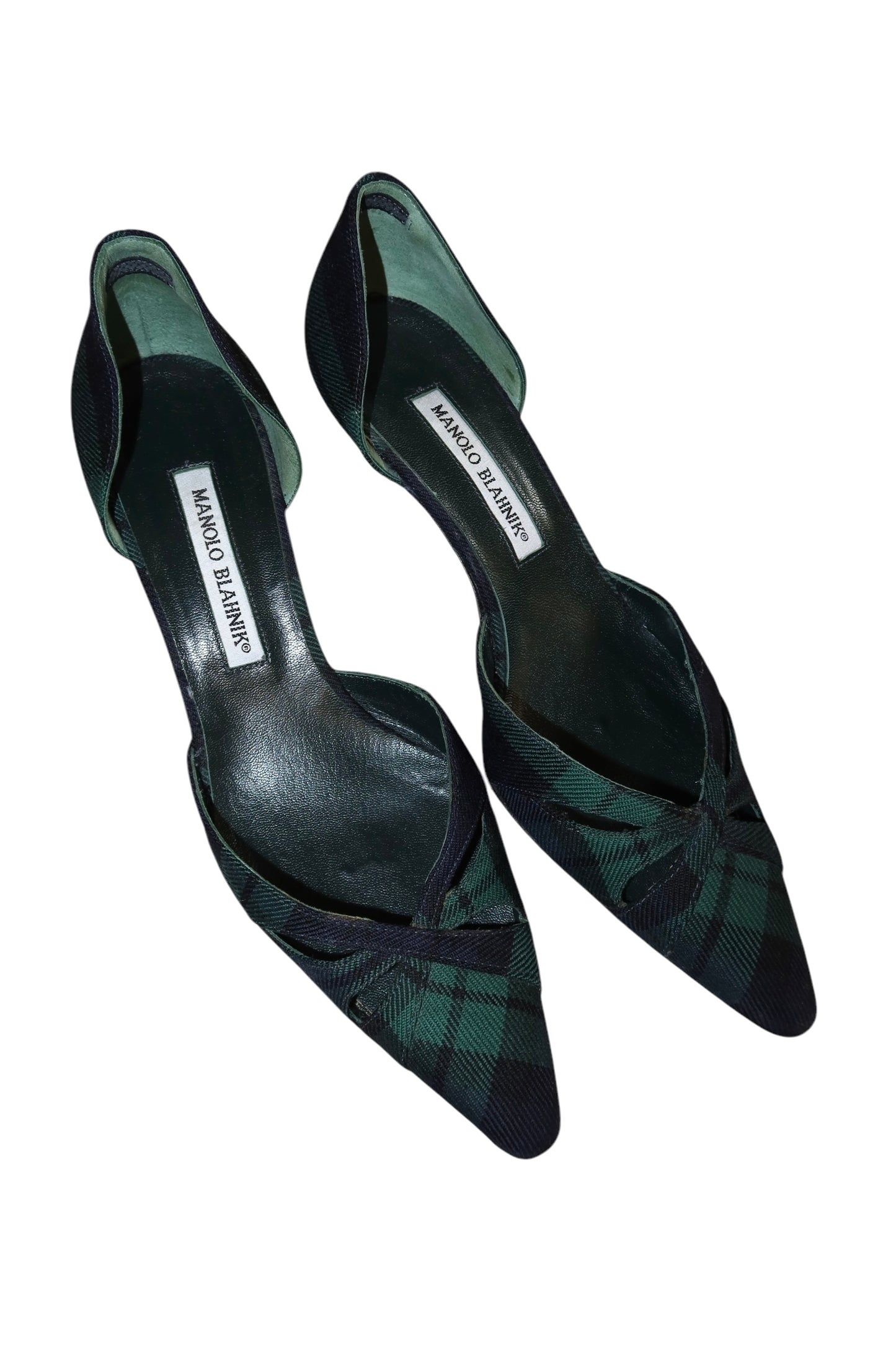 Manolo Blahnik green plaid heels (37)