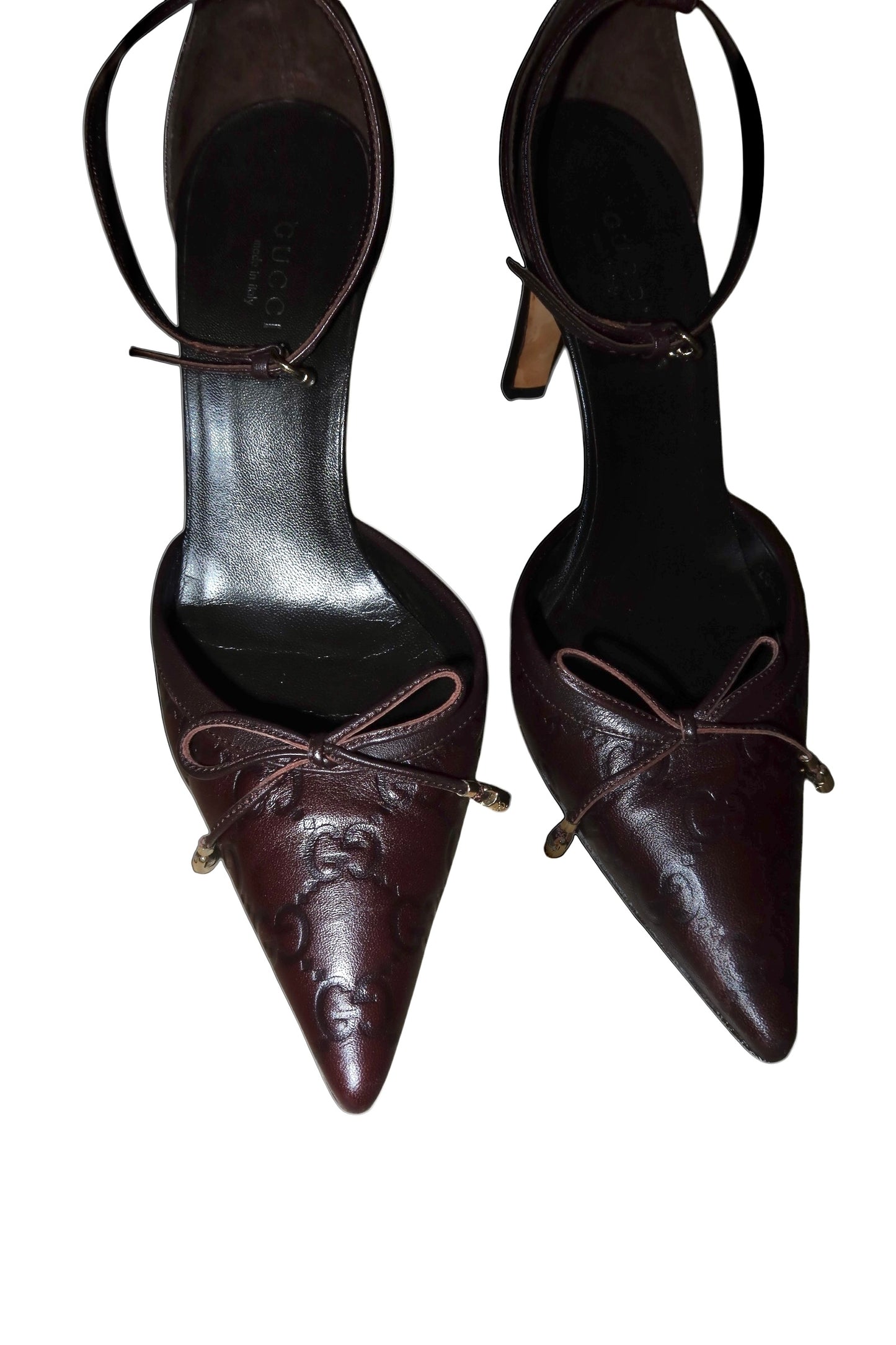 Gucci brown monogram heels with bows (36C)