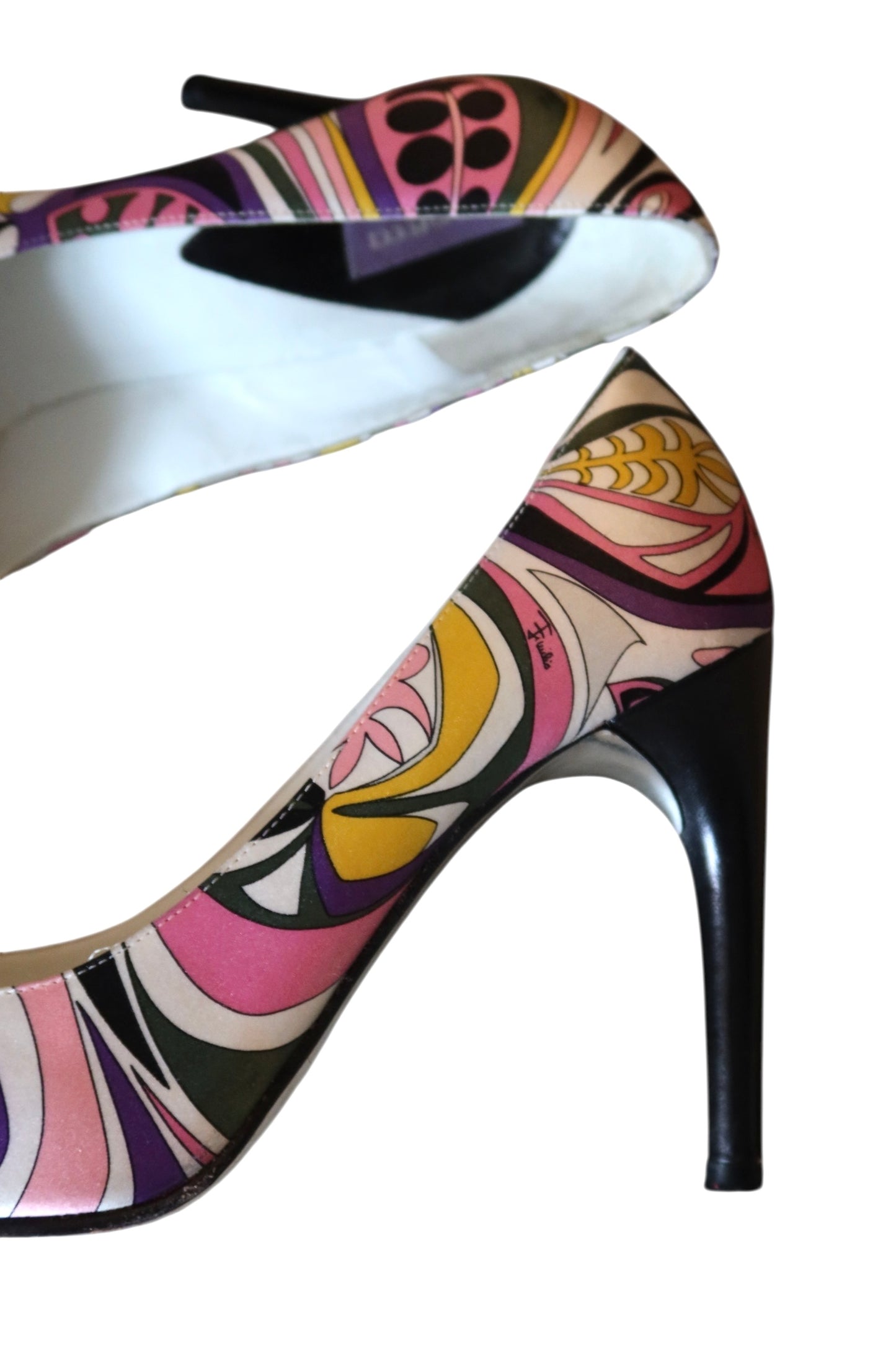Emilio Pucci satin multi color print heels (38)