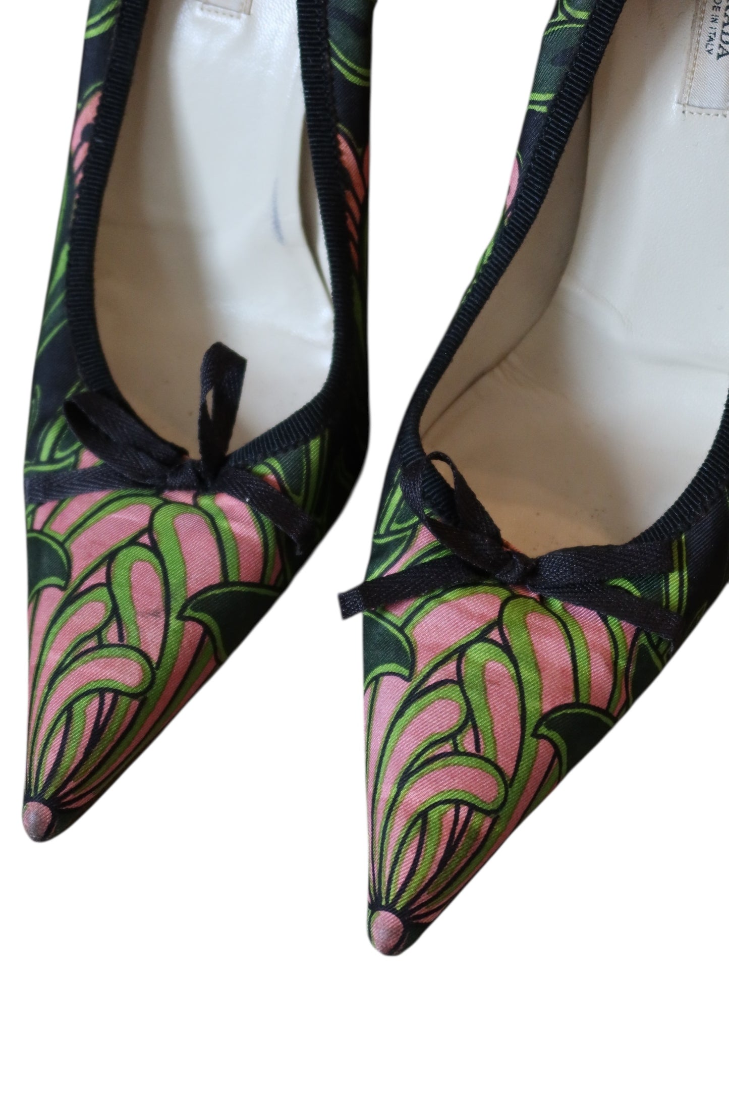 Prada green and pink floral heels (36.5)