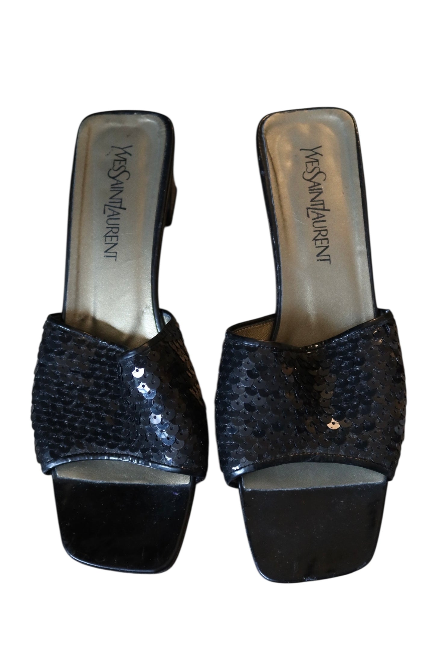 Yves Saint Laurent black sequin sandal heels (9)