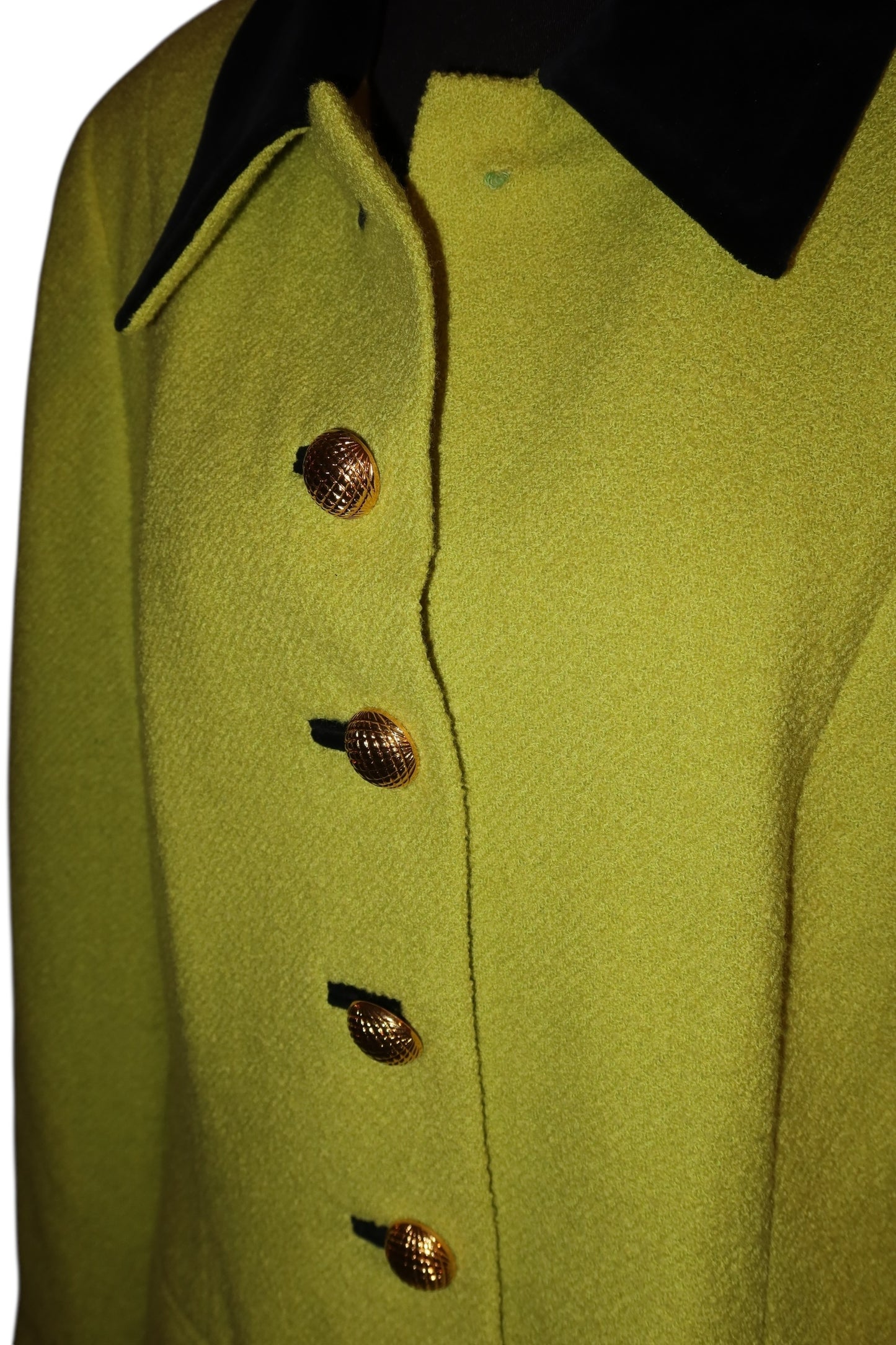 Escada lime green blazer with black velvet details