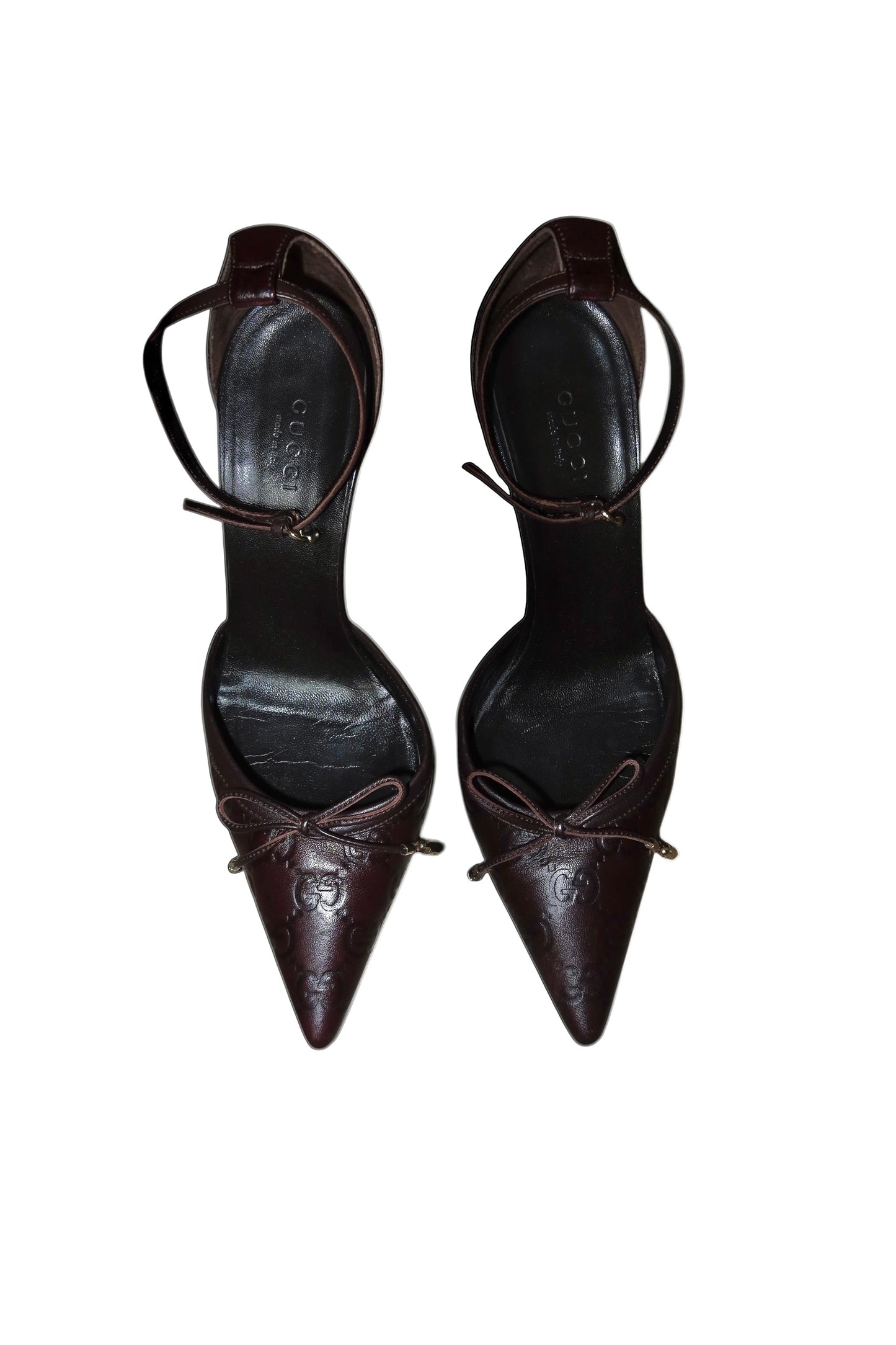 Gucci brown monogram heels with bows (36C)