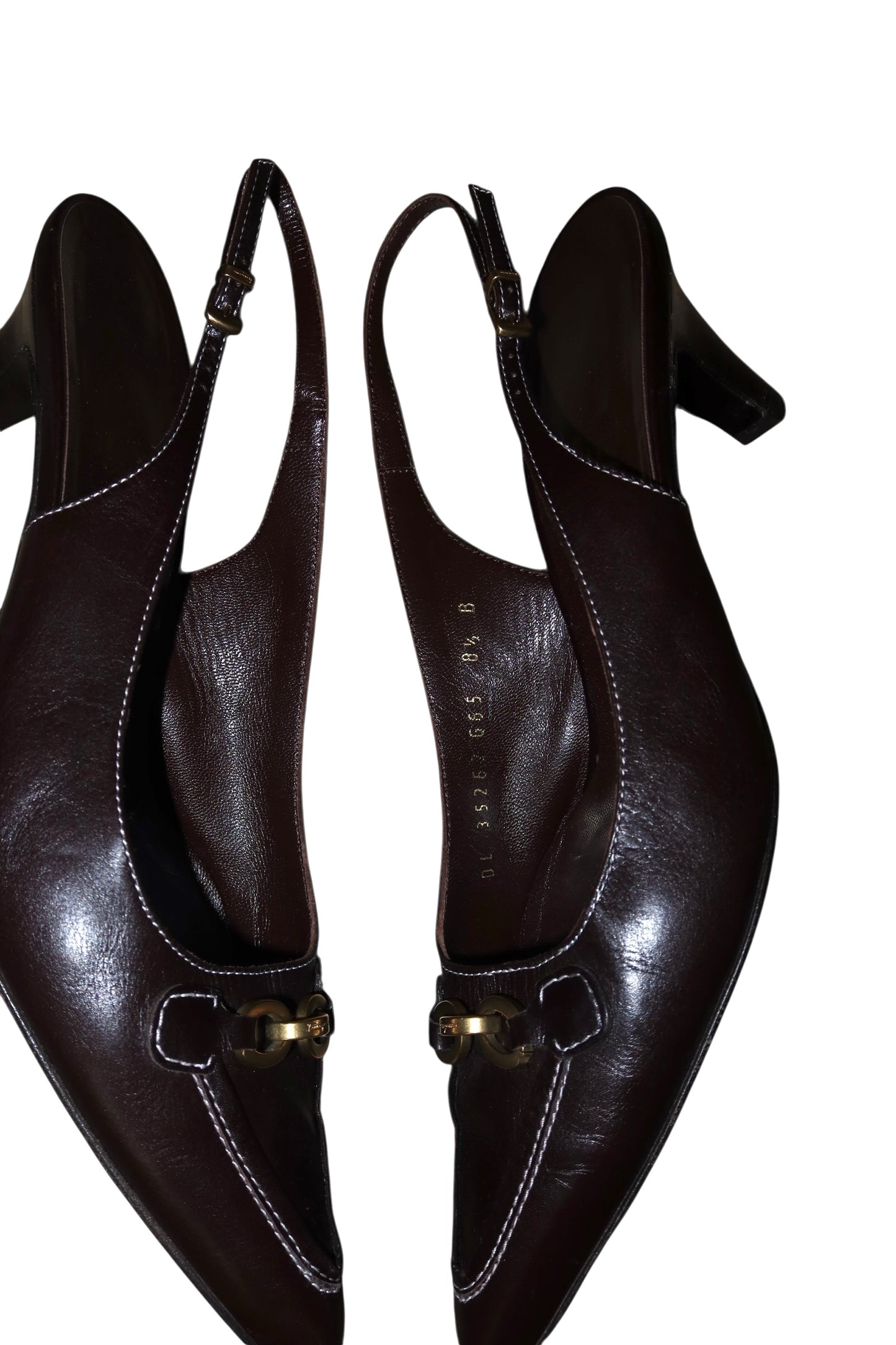 Ferragamo brown slingback heels with gold accents (8.5B)