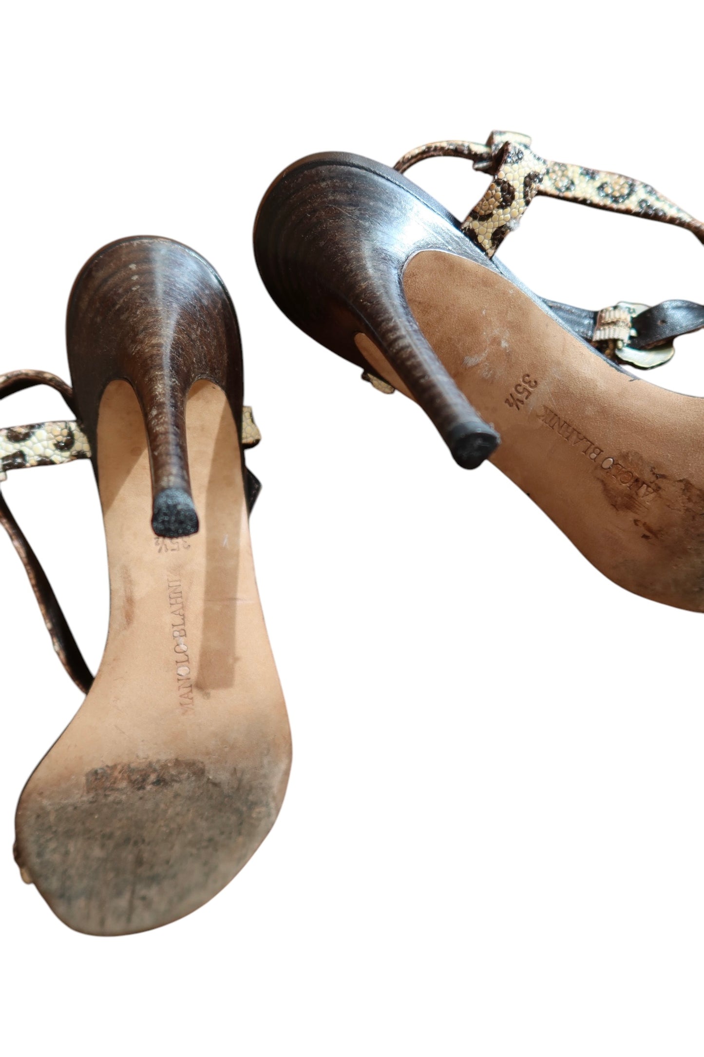 Manolo Blahnik leopard strap heels (35.5)