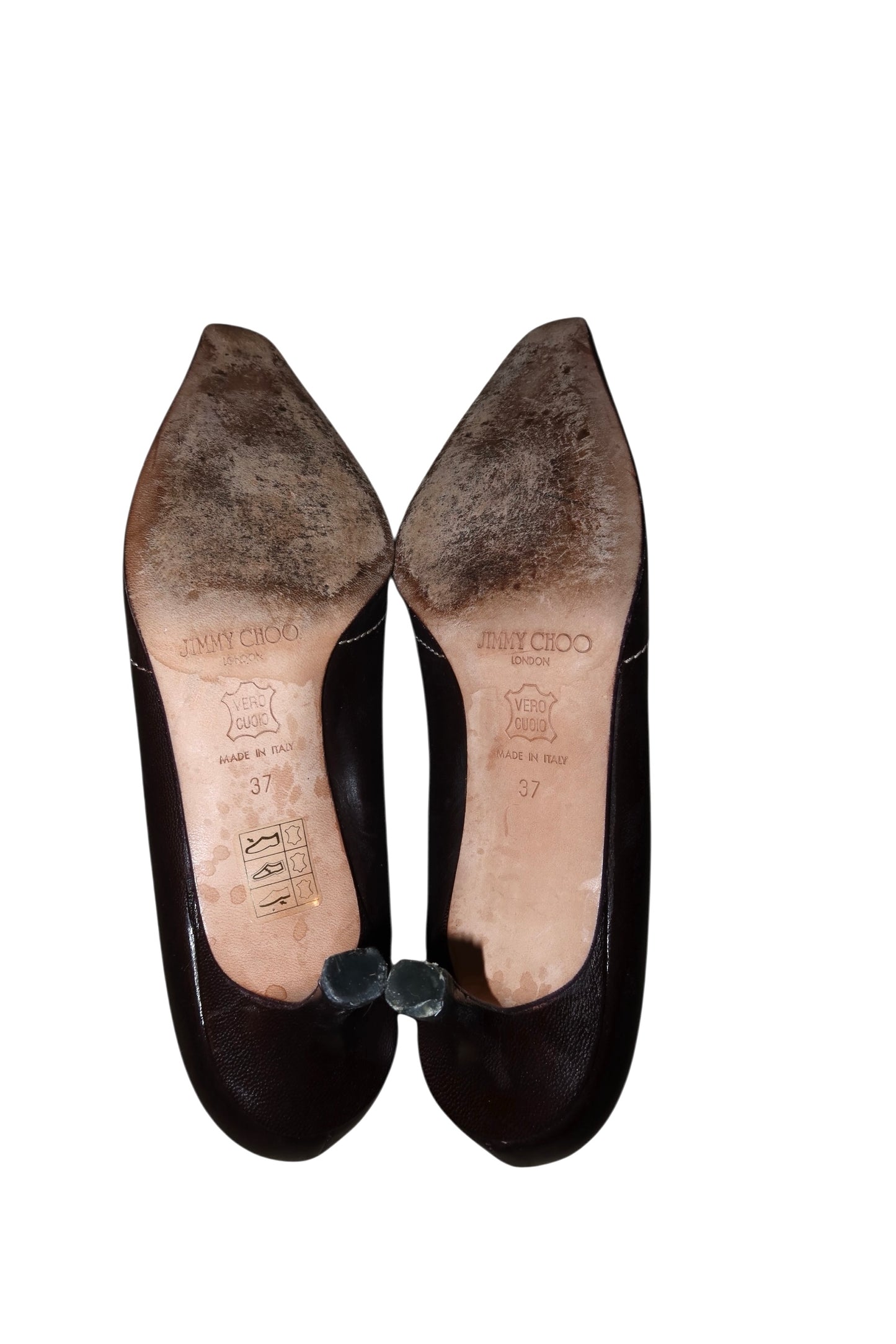 Jimmy Choo dark brown chocolate heels with white and tan details (37)