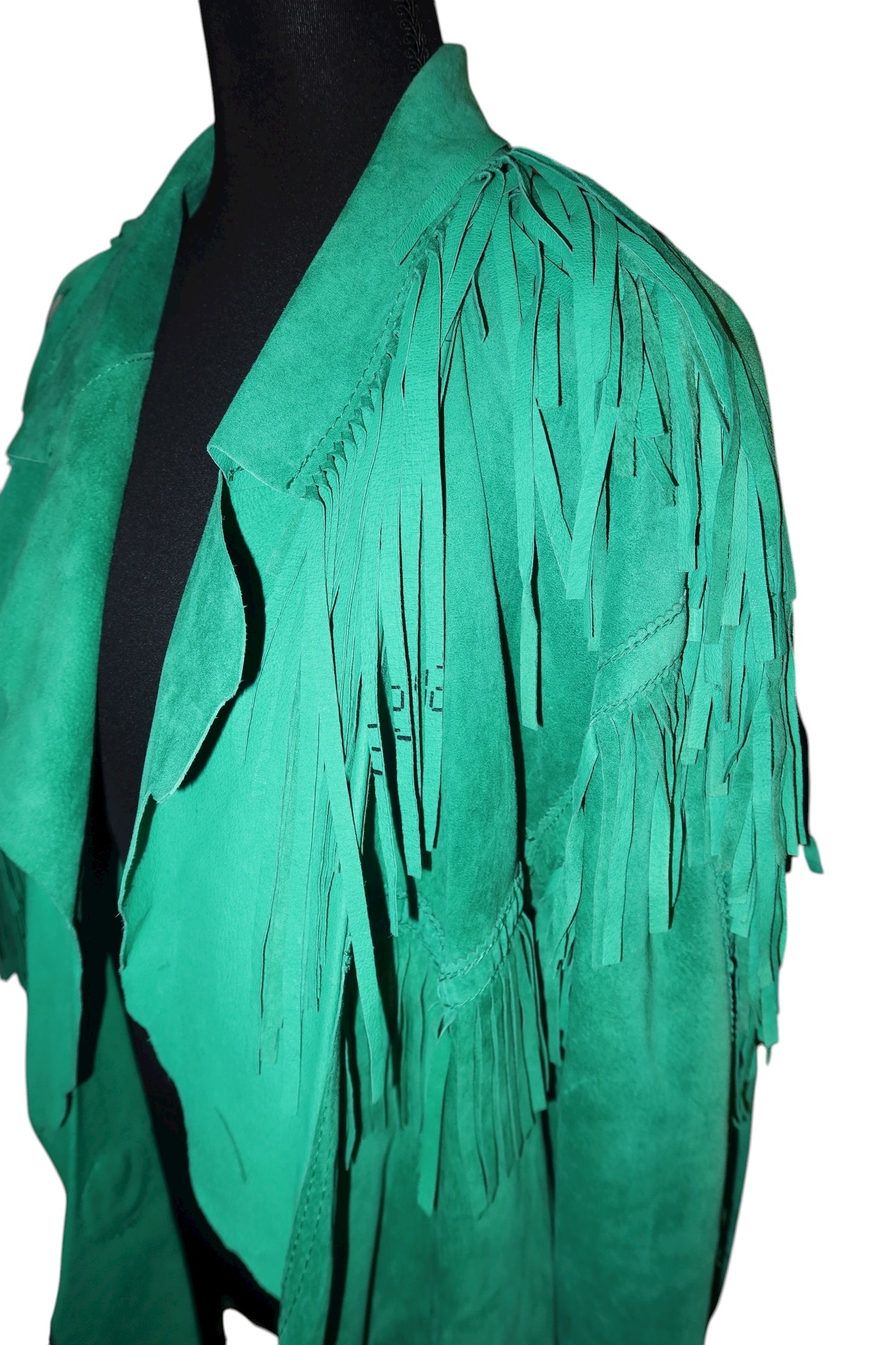 Moschino green leather/suede jacket with fringes