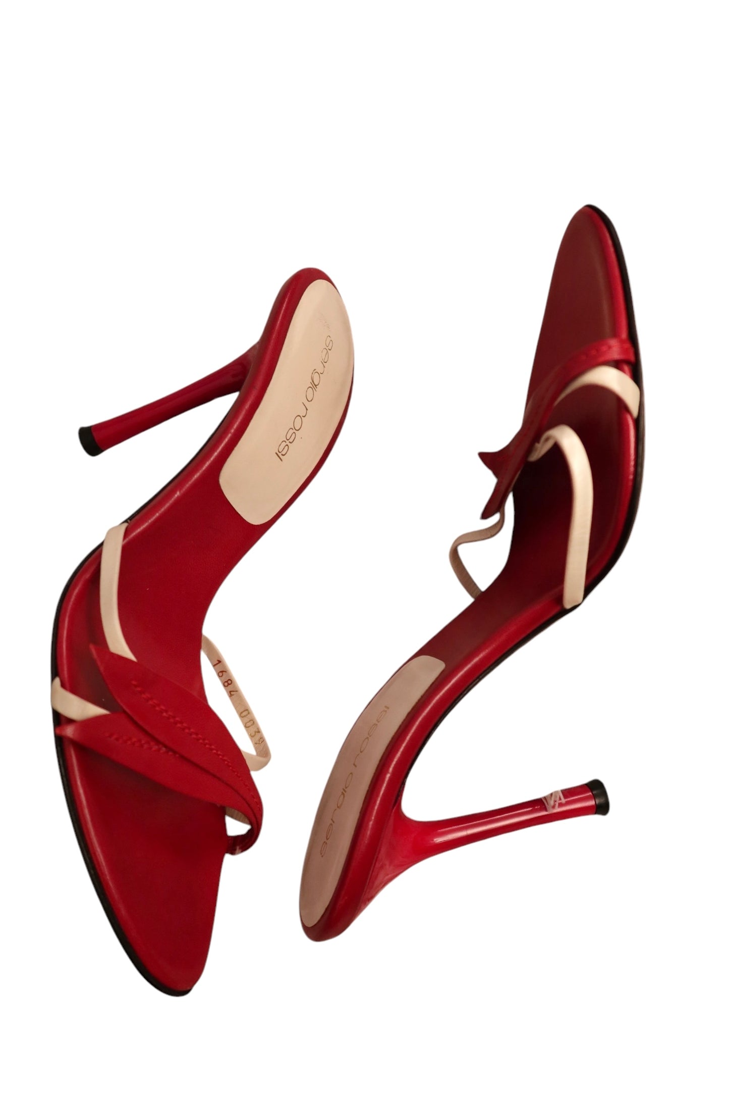 Sergio Rossi red leaf heels with white straps (36.5)