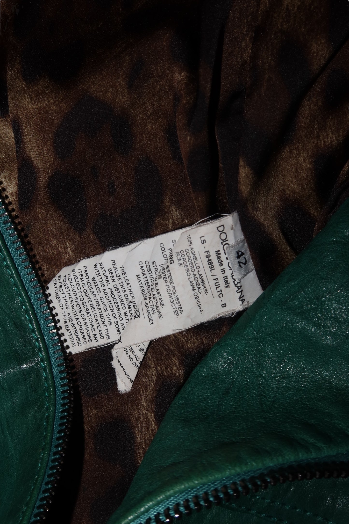 Dolce & Gabbana green leather jacket