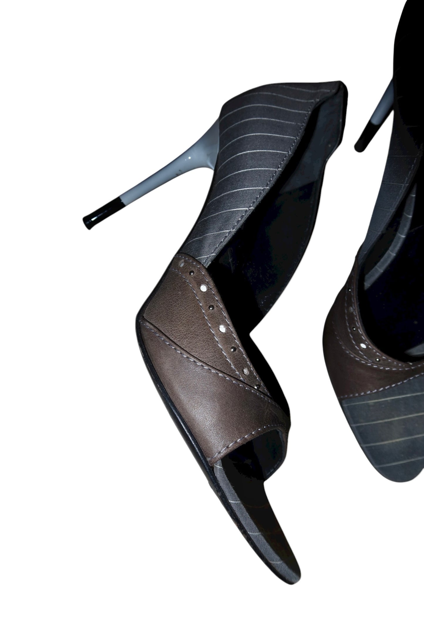 Dior grey/brown/white pinstriped heels (38)