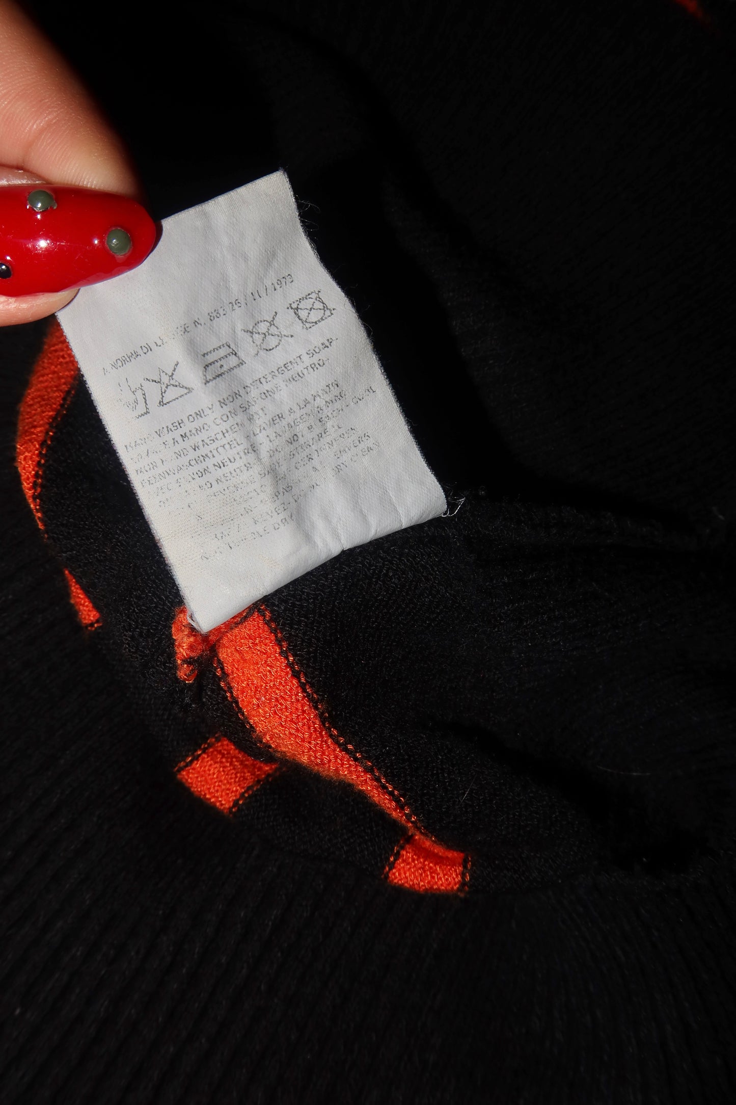 Just Cavalli black/orange striped turtleneck sweater with rhinestone logo (S)