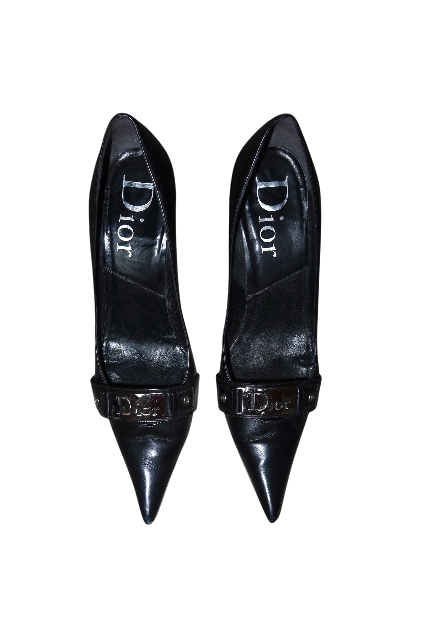 Dior black heels with “Dior” logo silver buckle (38)