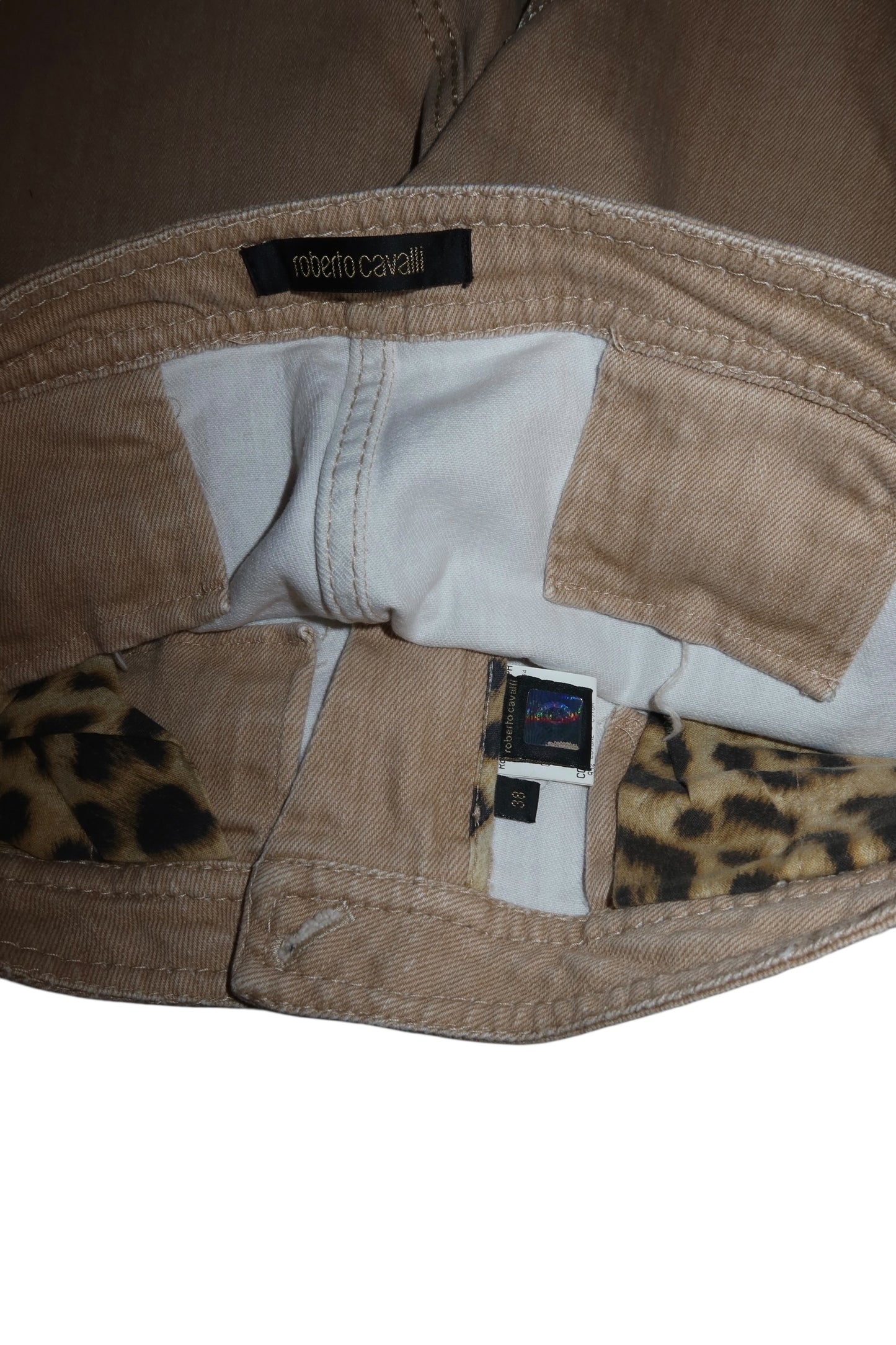 Roberto Cavalli khaki capri pants with scarf detail