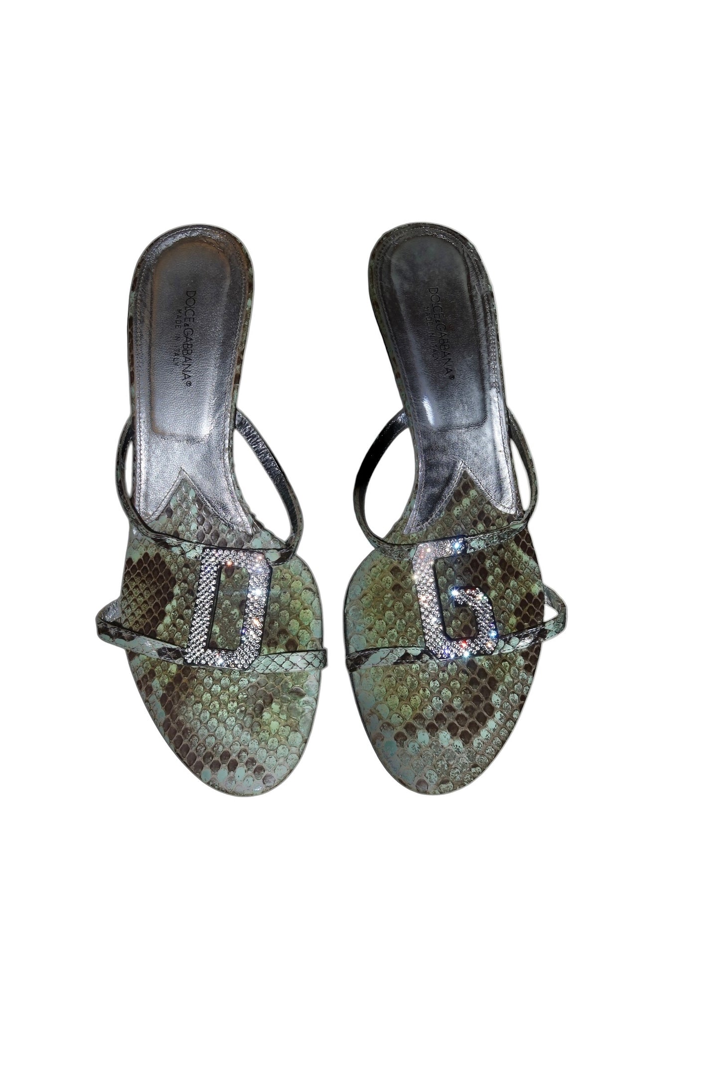 Dolce & Gabbana blue/green snakeskin heels with DG rhinestones logo (39)