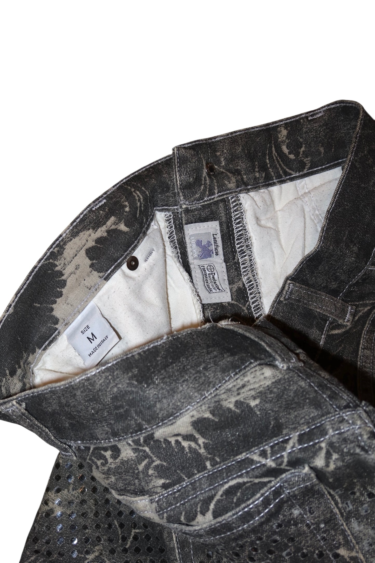 Roberto Cavalli gray jeans with baroque and metallic print (M)