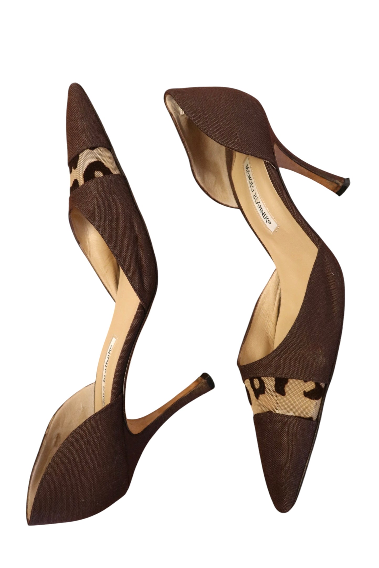 Manolo Blahnik brown leopard print mesh heels (40.5)