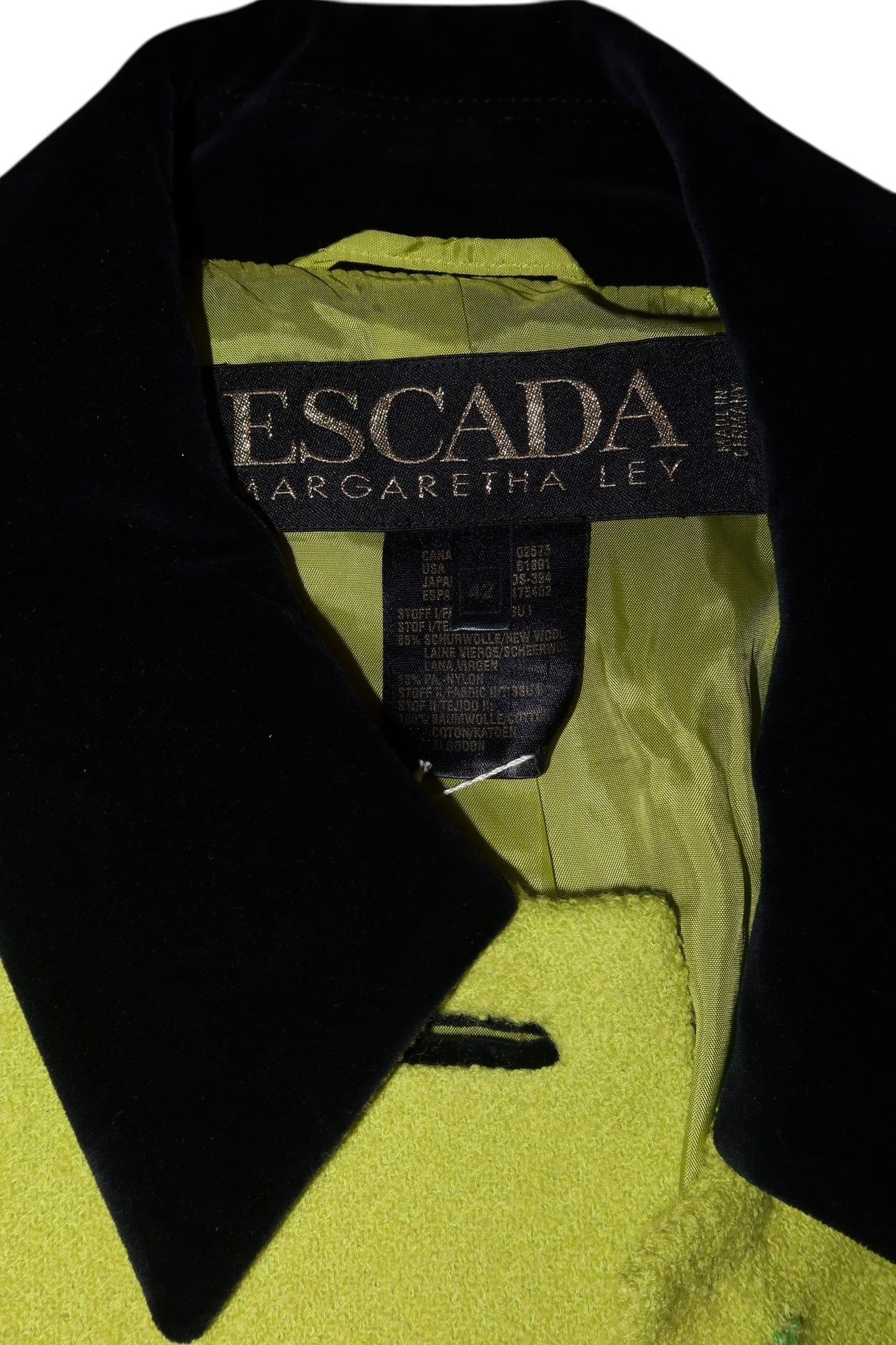 Escada lime green blazer with black velvet details