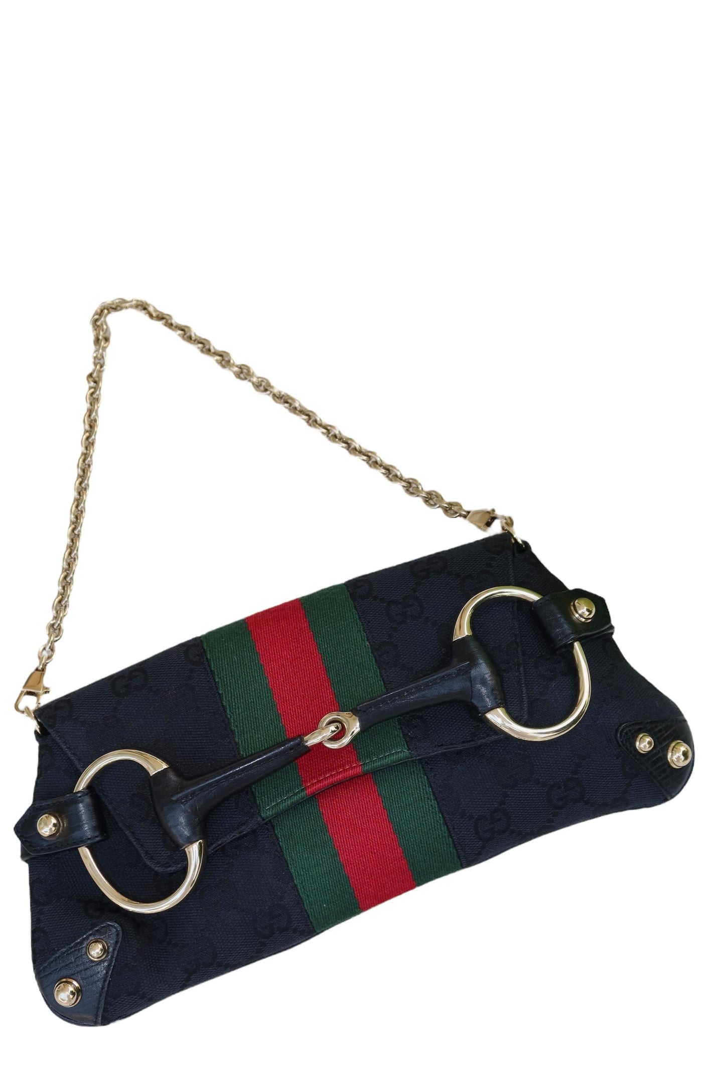Gucci black GG horsebit clutch bag