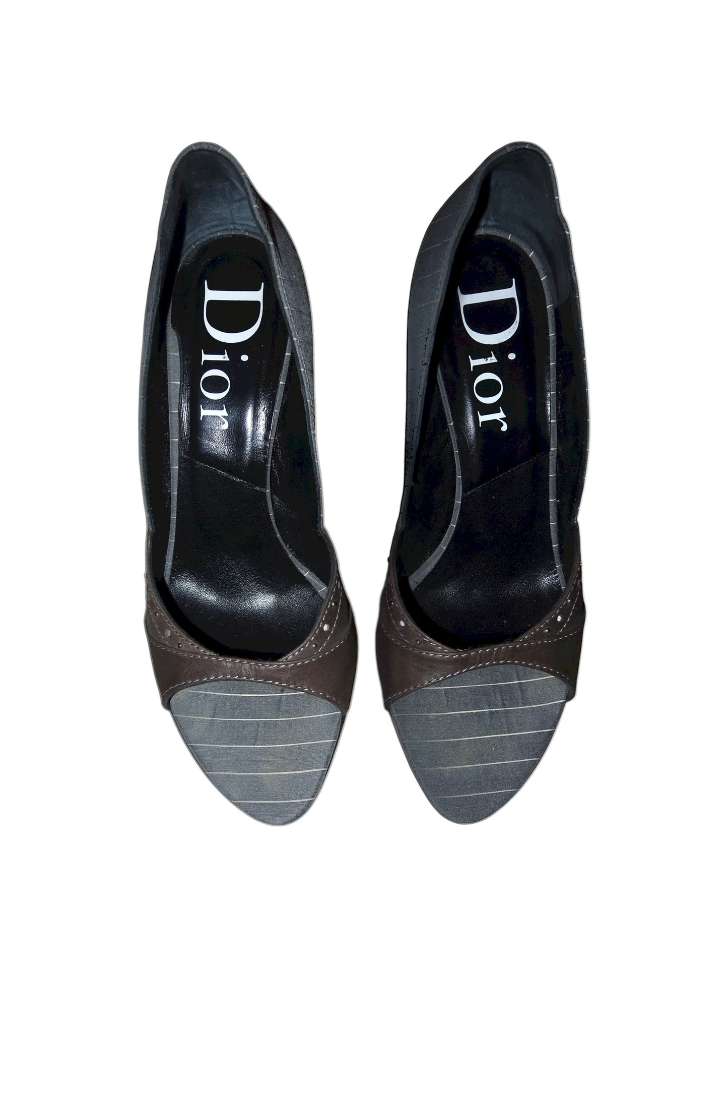 Dior grey/brown/white pinstriped heels (38)
