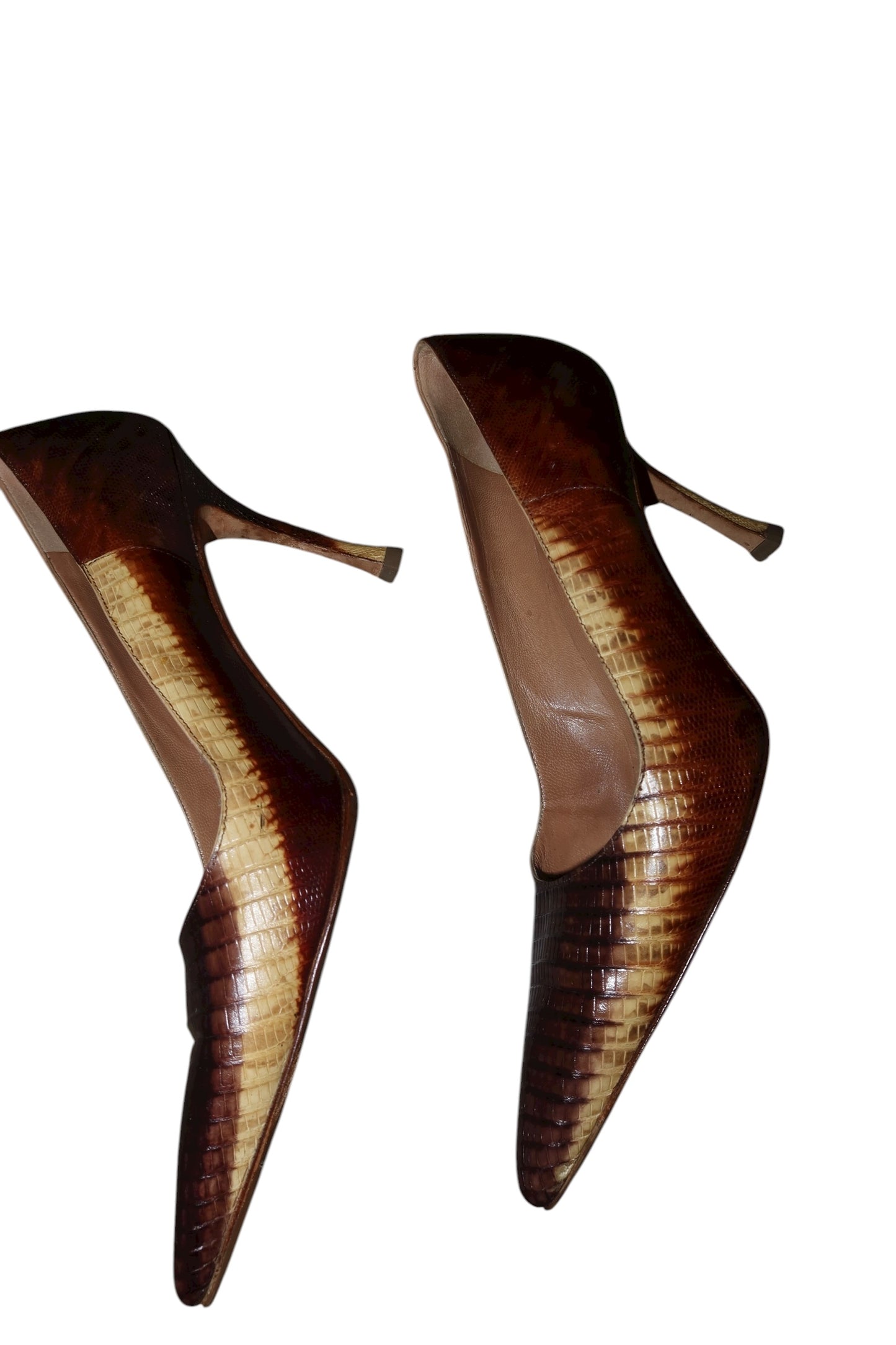 Manolo Blahnik gradient beige/ brown lizard heels (40)