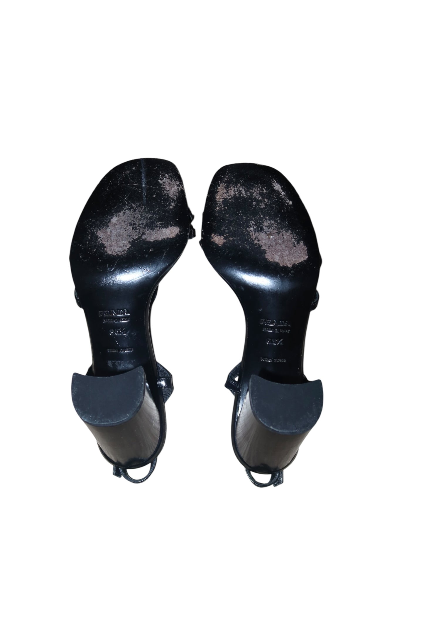 Prada black strappy block heels with silver buckles (36.5)