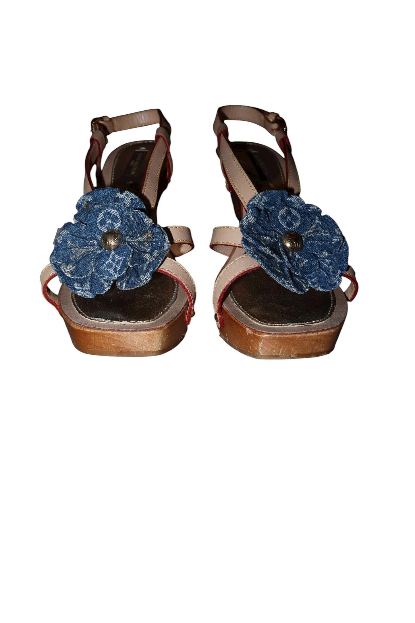 Louis Vuitton beige and blue denim flower logo heels (35)