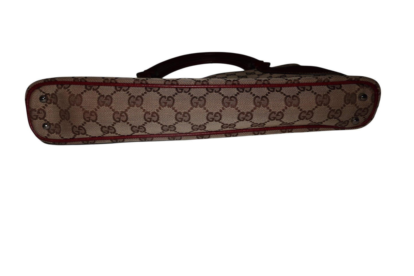 Gucci monogram shoulder bag with burgundy leather detail