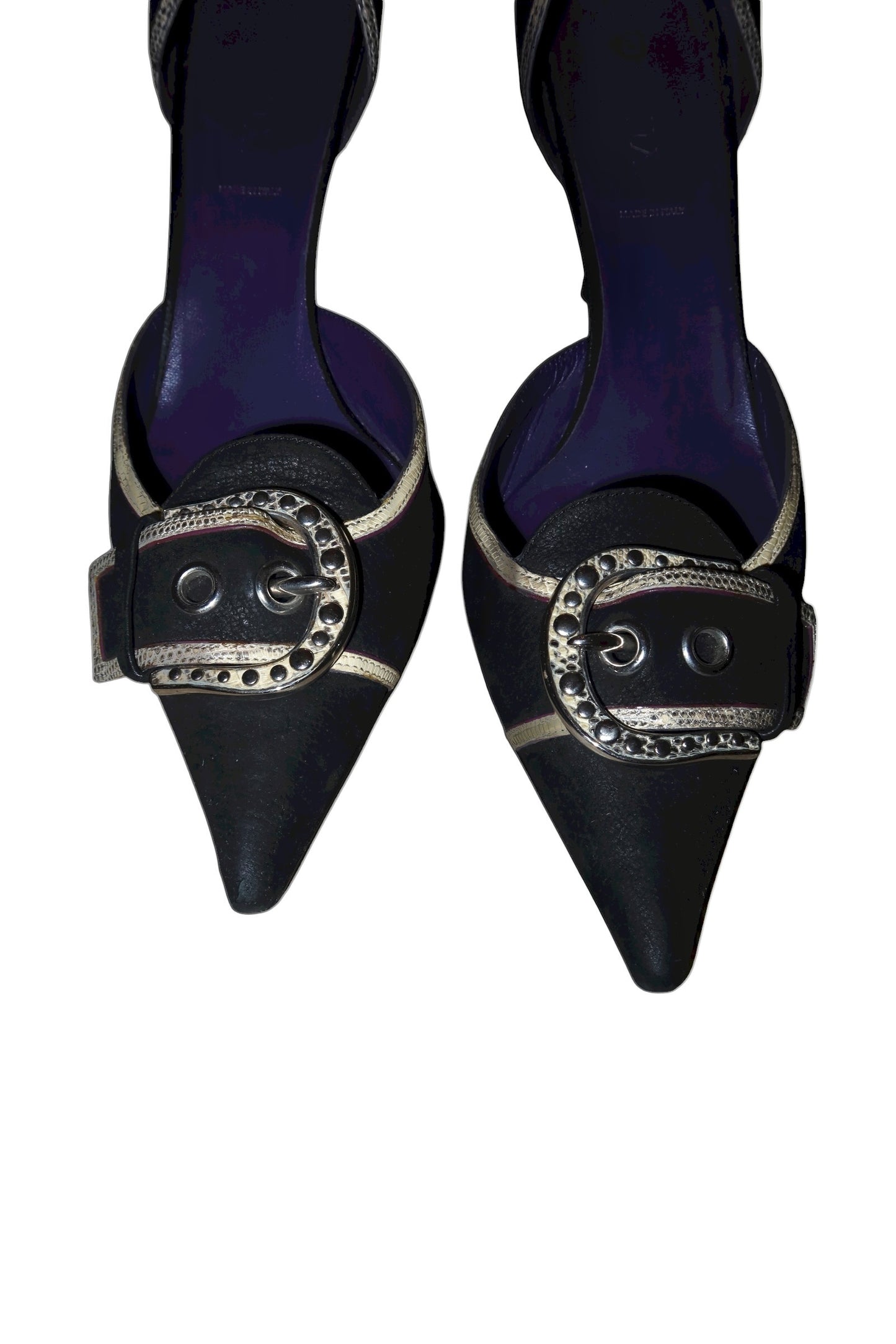 Prada black d’orsay heels with silver buckle (39.5)