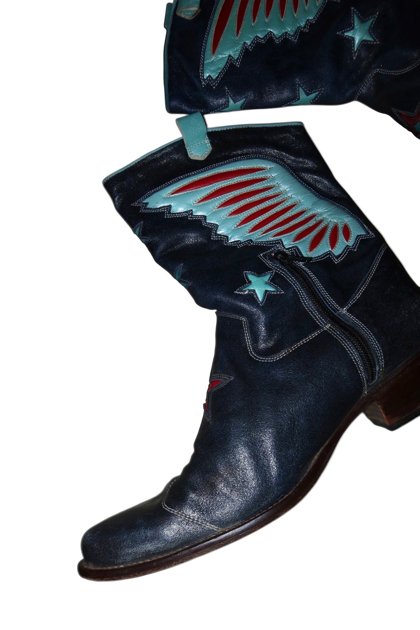 Roberto Cavalli midnight blue leather boots with wing details (39)