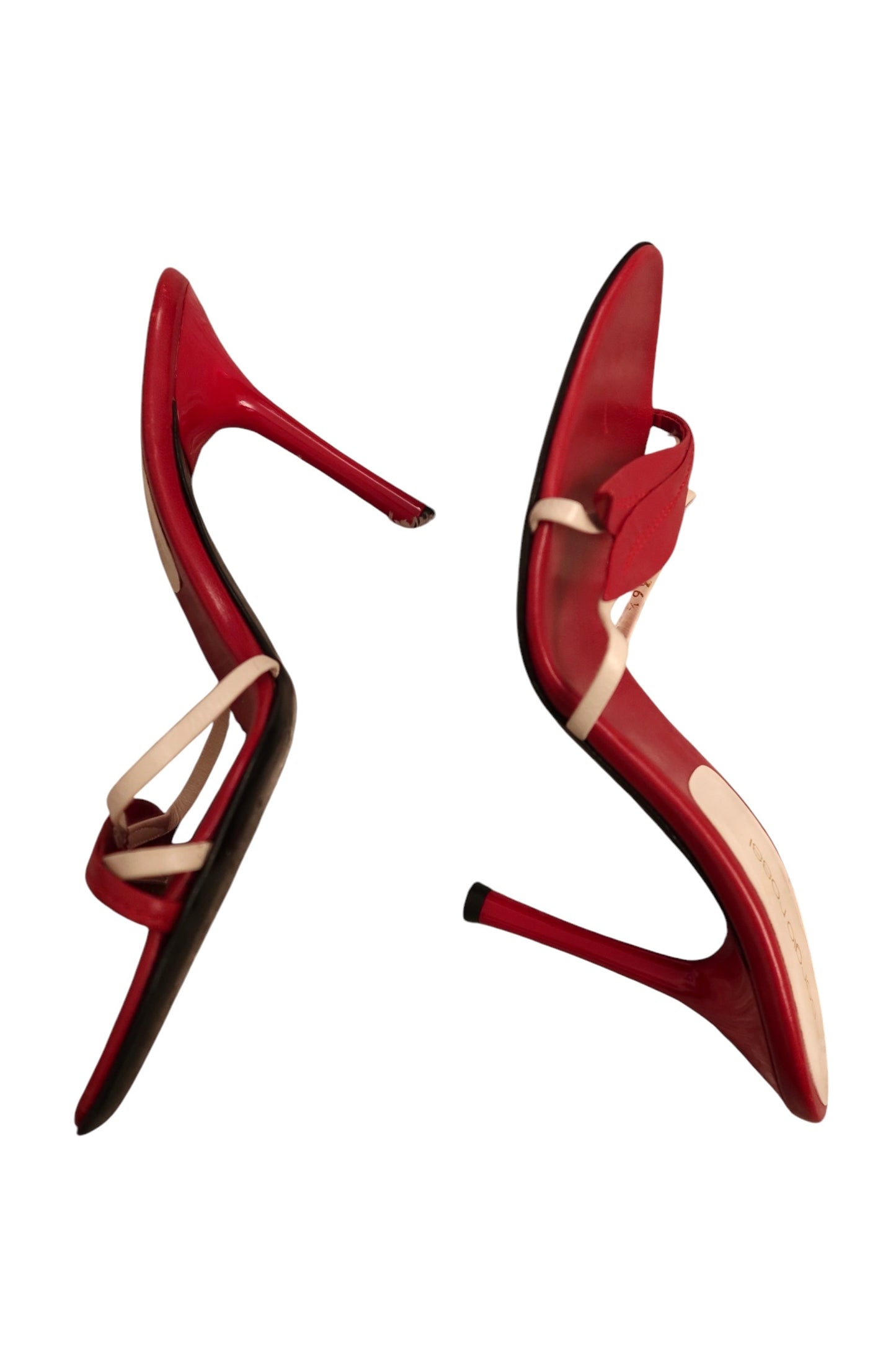 Sergio Rossi red leaf heels with white straps (36.5)