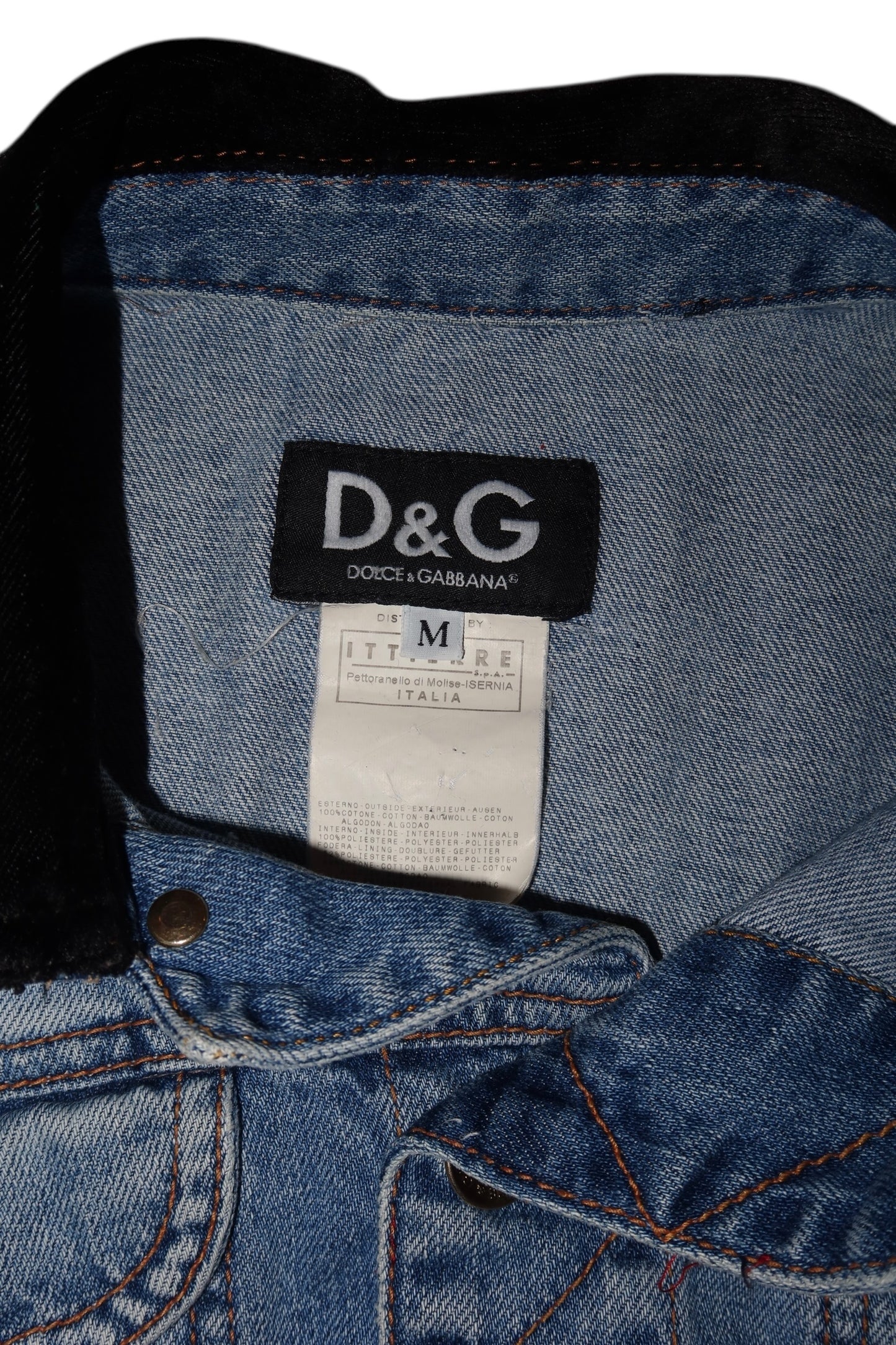 Dolce & Gabbana cropped denim jacket with black velvet collar (M)