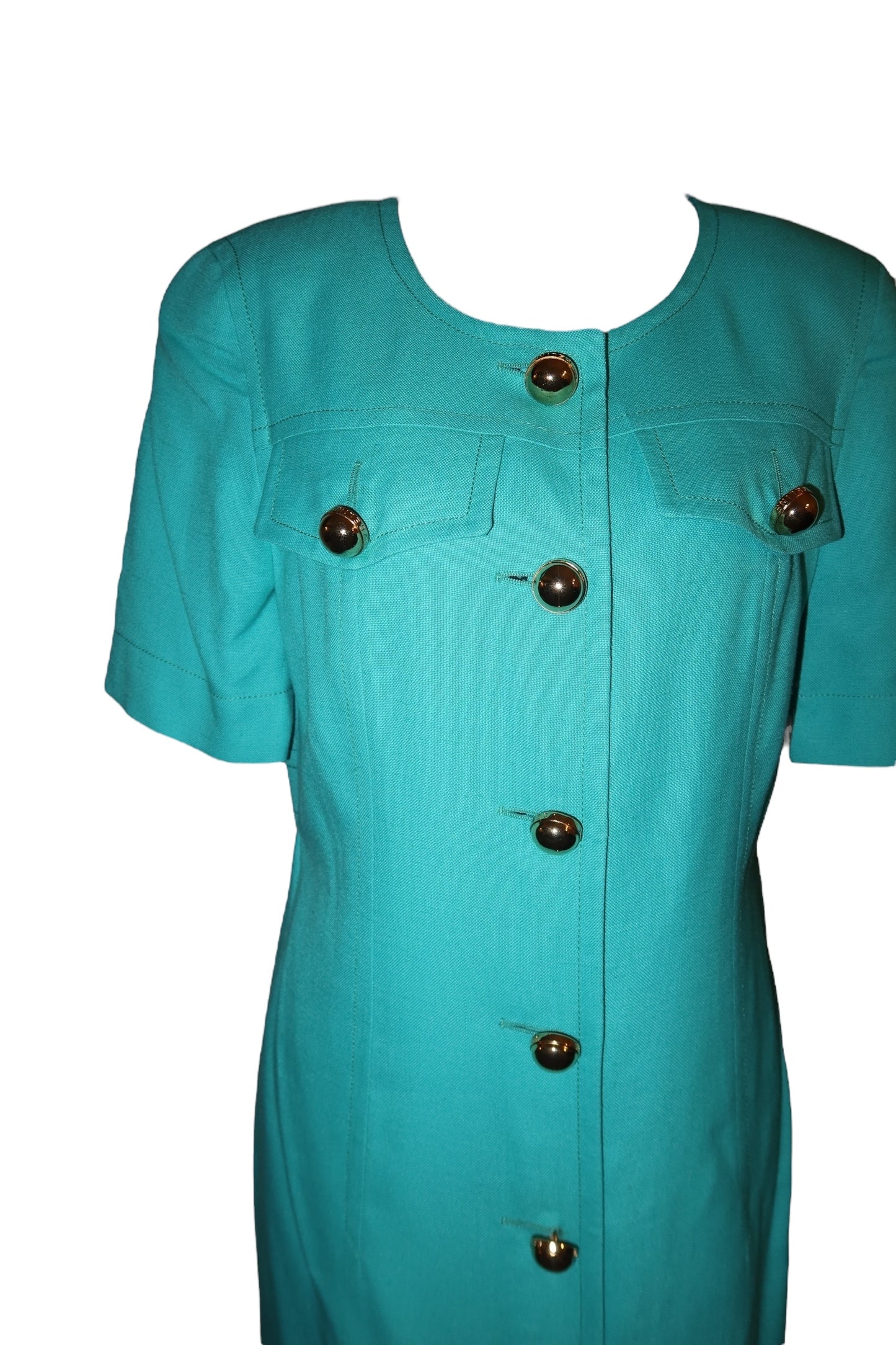 Celine turquoise dress with gold buttons