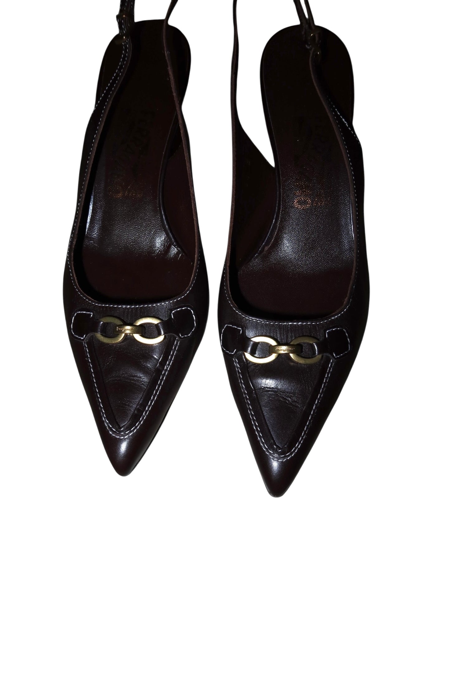 Ferragamo brown slingback heels with gold accents (8.5B)