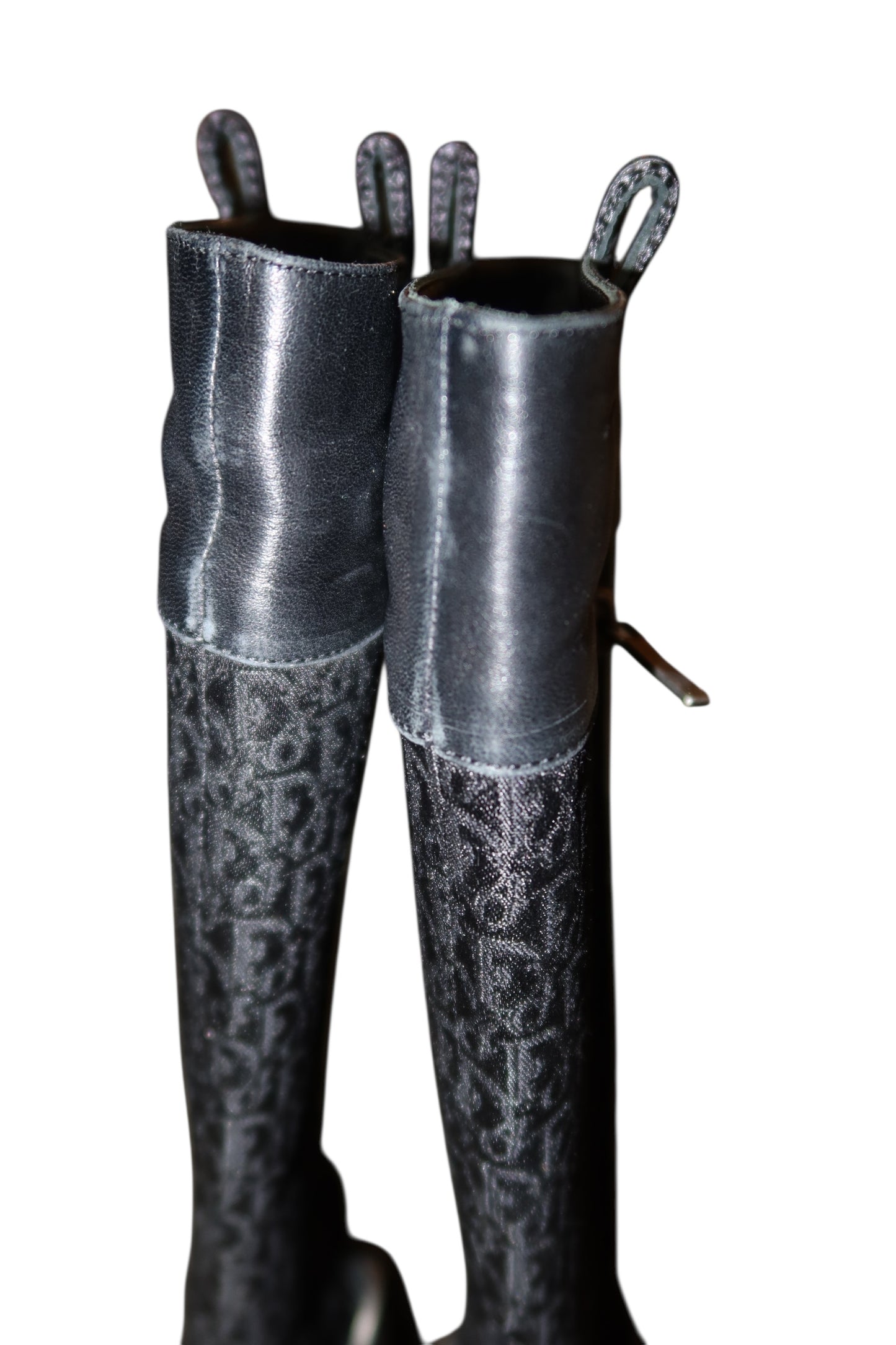 Dior black monogram boots with silver buckle detail (38.5)