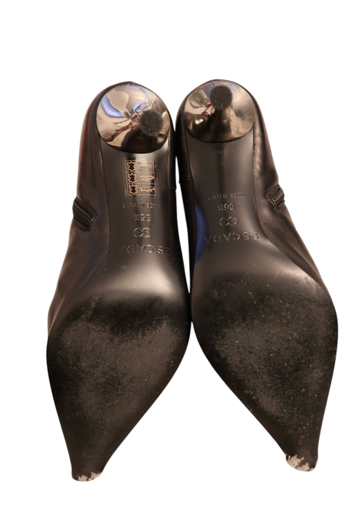 Escada black boots with silver logo hardware (35.5)