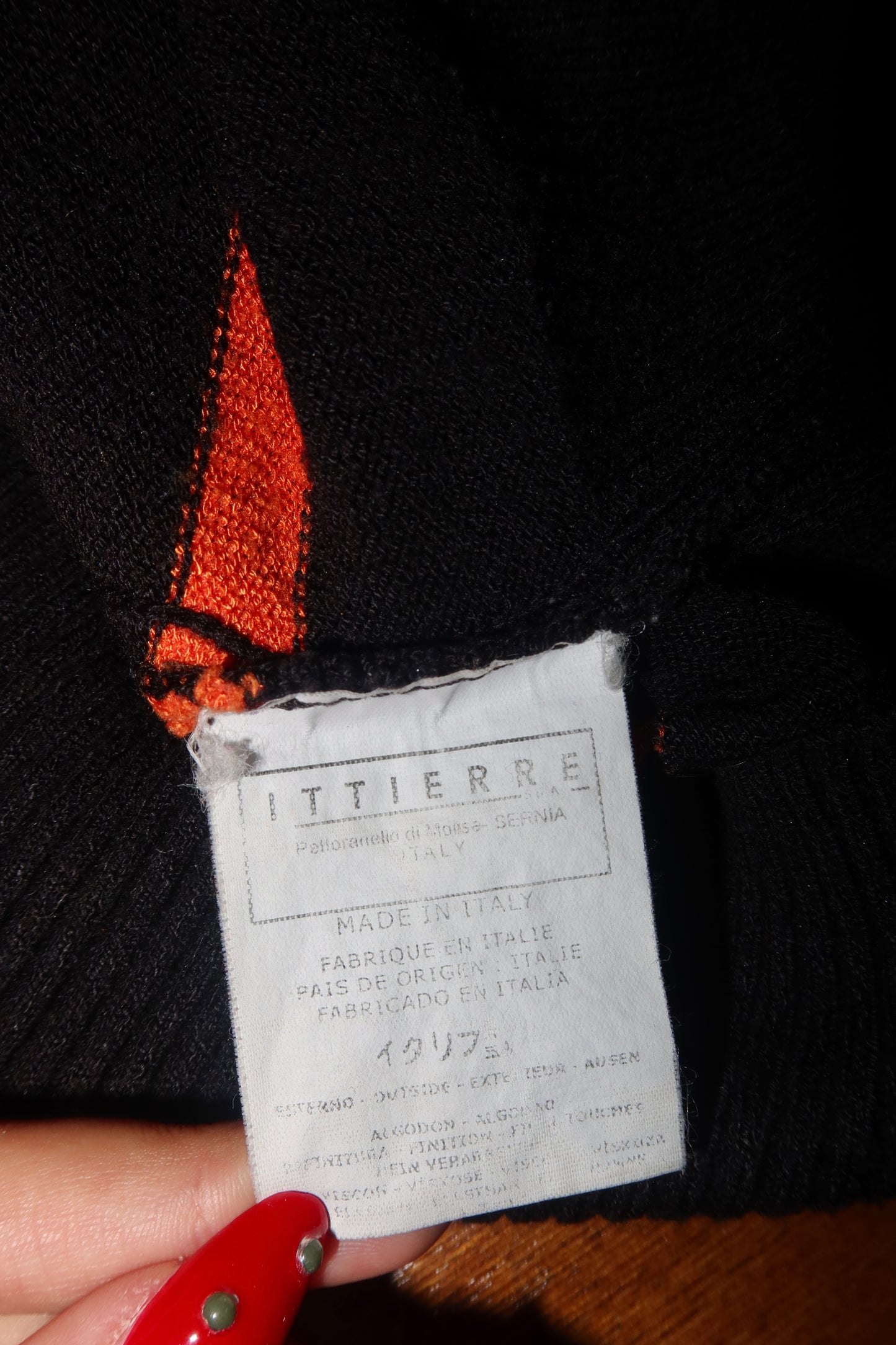 Just Cavalli black/orange striped turtleneck sweater with rhinestone logo (S)