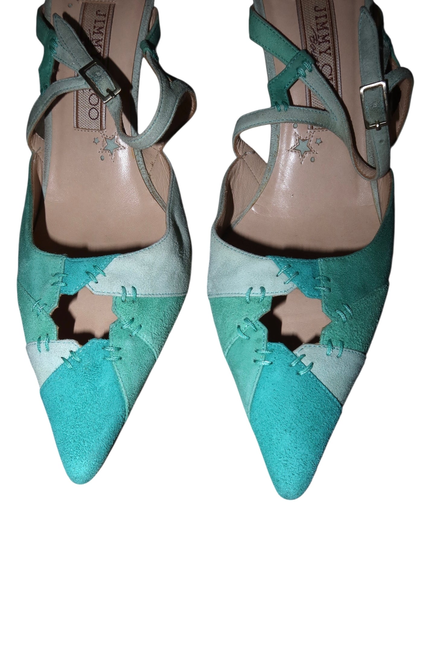 Jimmy Choo multi blue suede patchwork slingback heels (38.5)