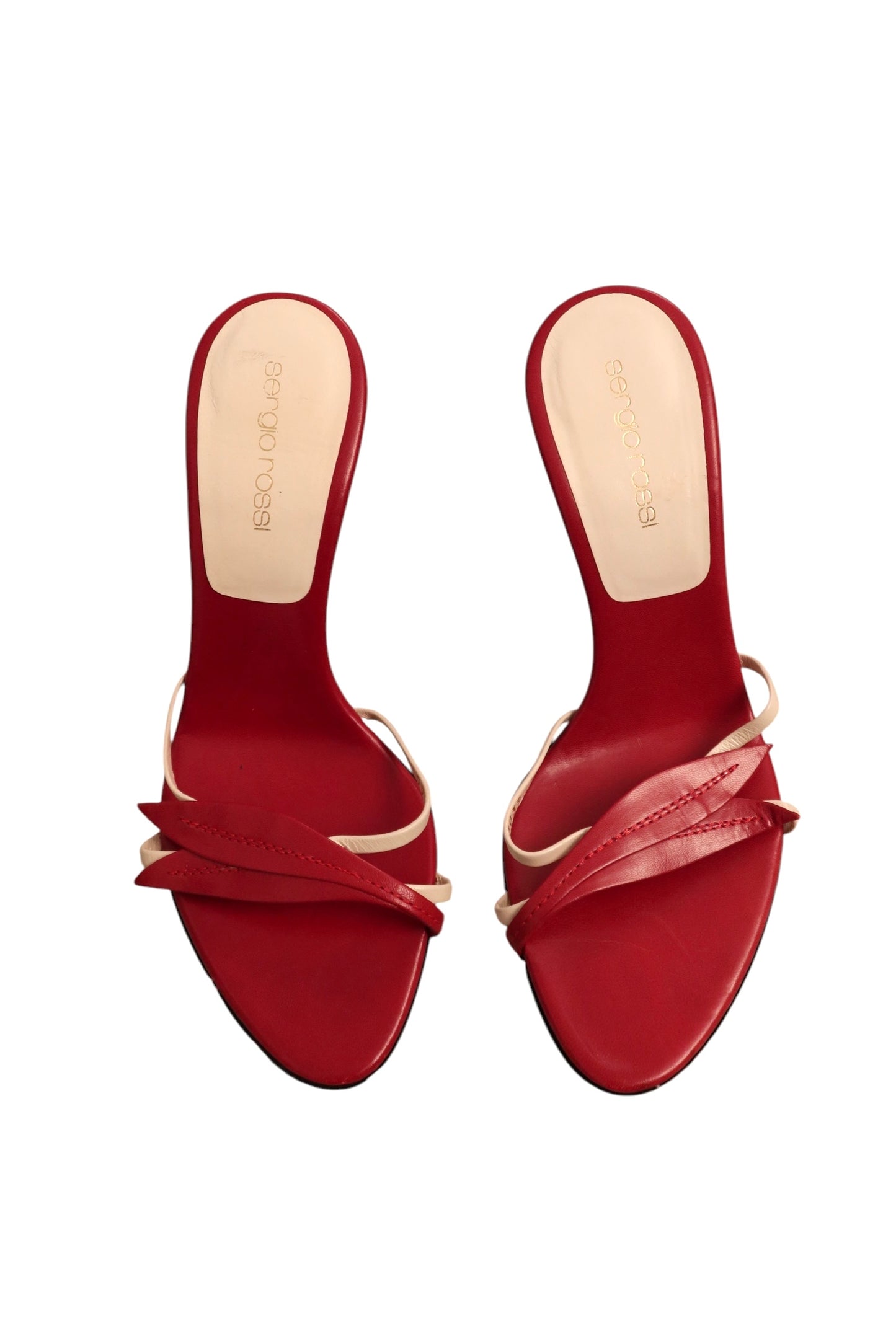 Sergio Rossi red leaf heels with white straps (36.5)