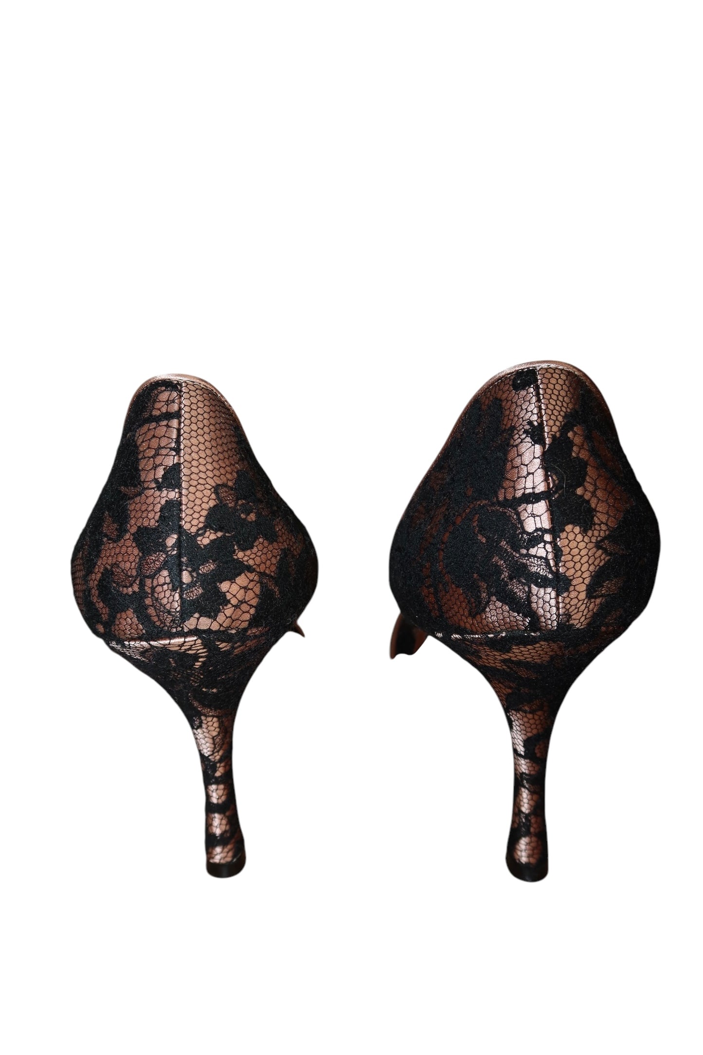 Manolo Blahnik pink and black lace heels (42)