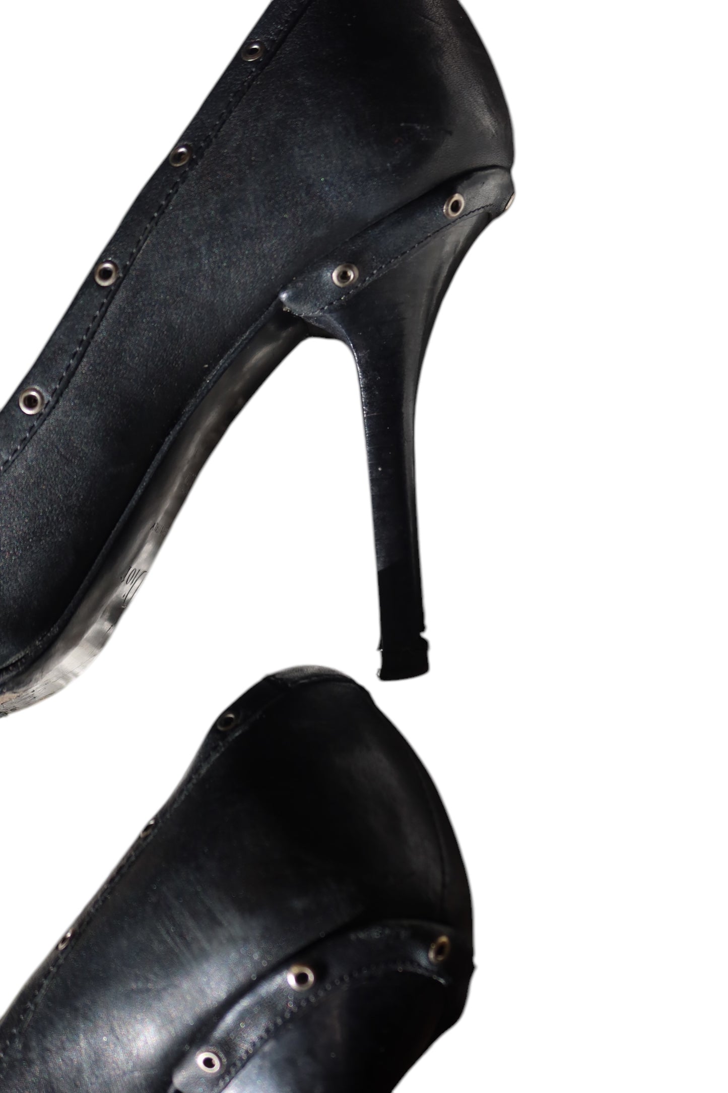 Dior black leather heels with iconic D buckle chain embellishment (36.5)