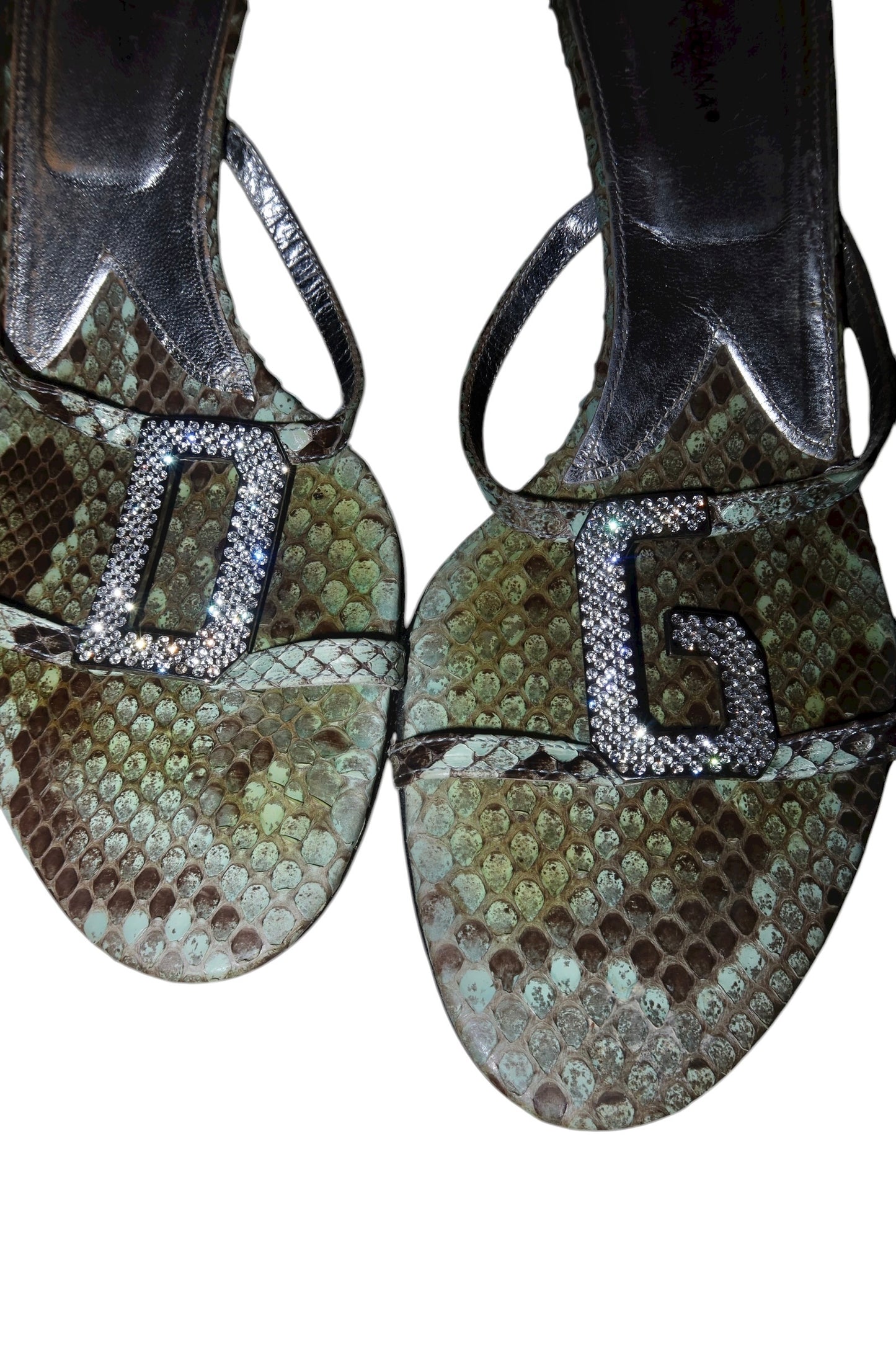Dolce & Gabbana blue/green snakeskin heels with DG rhinestones logo (39)