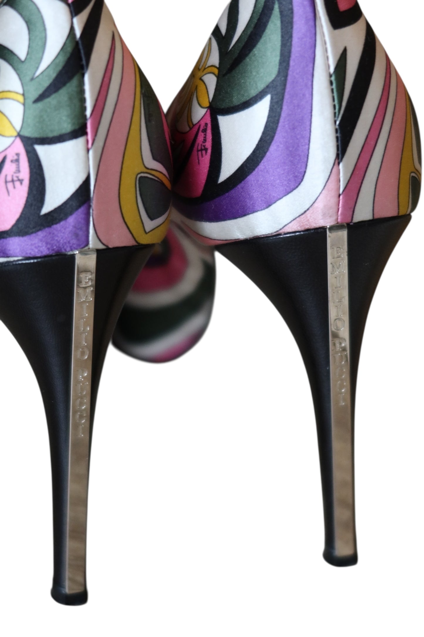 Emilio Pucci satin multi color print heels (38)