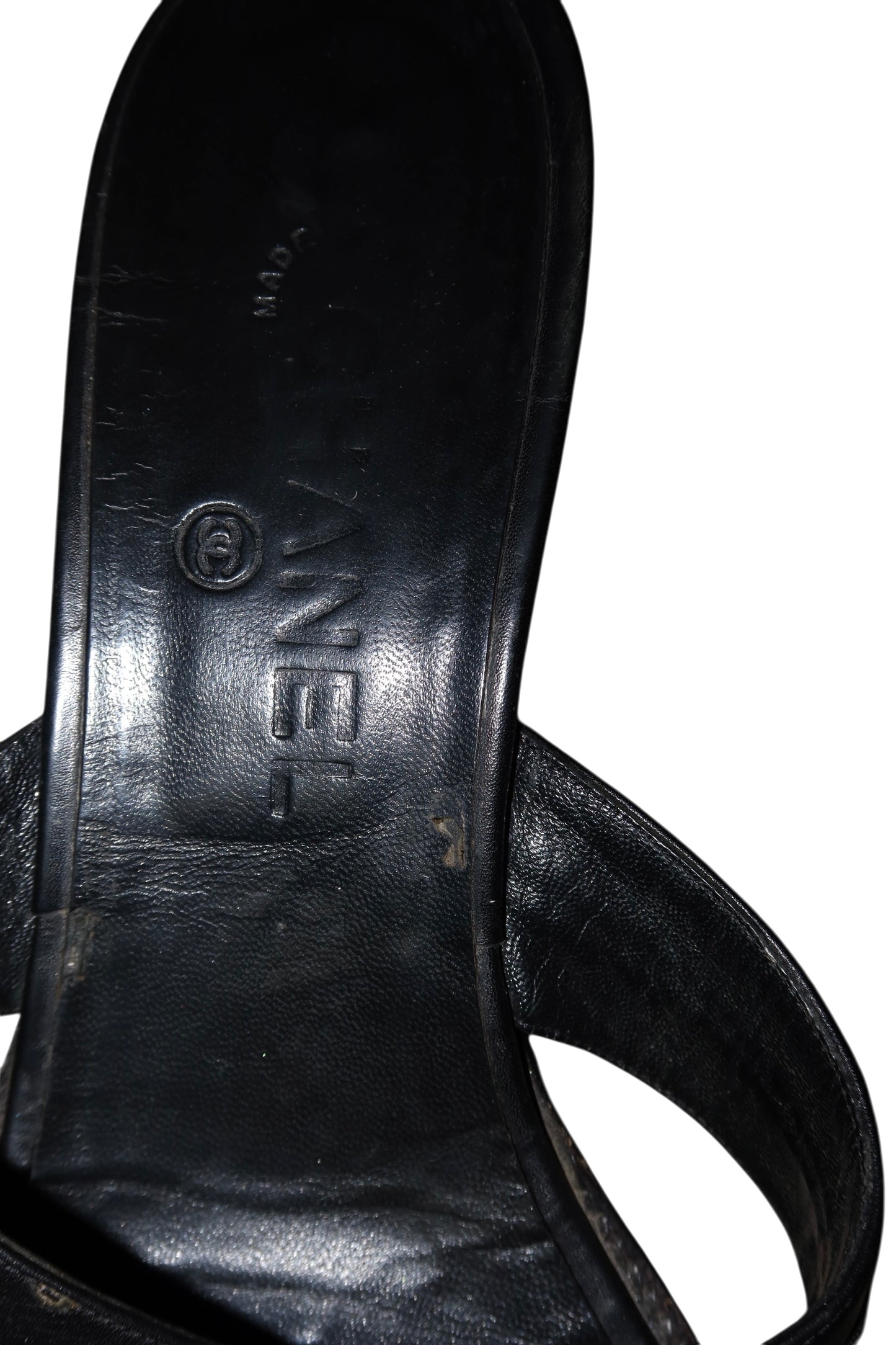 Chanel black leather sandal mules with silver details (40.5)