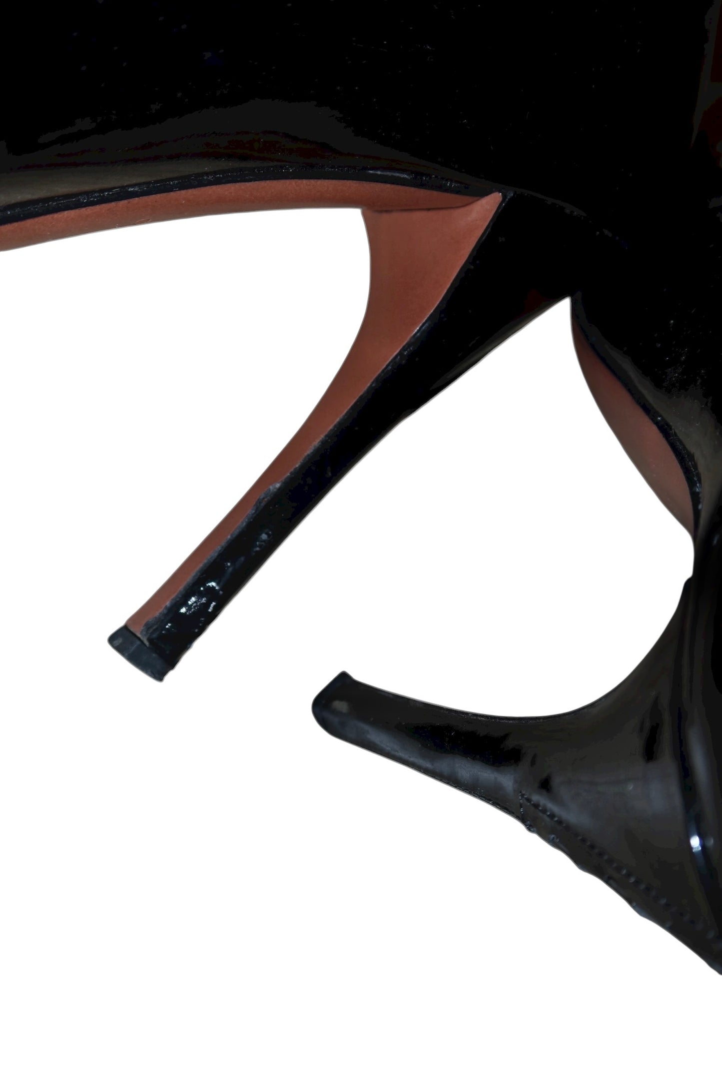 Alaïa black patent leather peep toe heels with bow detail (38)