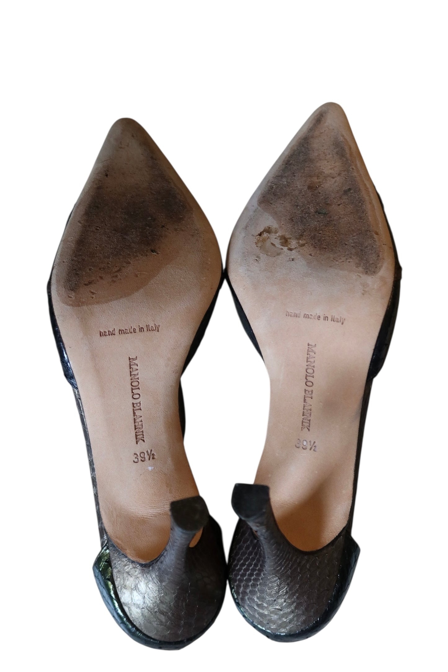 Manolo Blahnik snakeskin green iridescent heels (39.5)