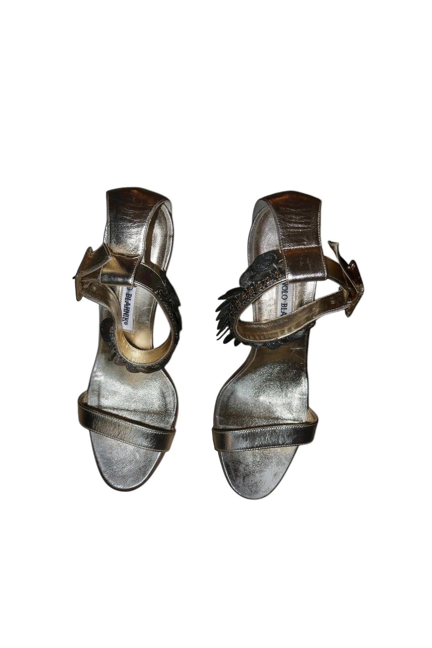 Manolo Blahnik gold heels with coins detail (36.5)