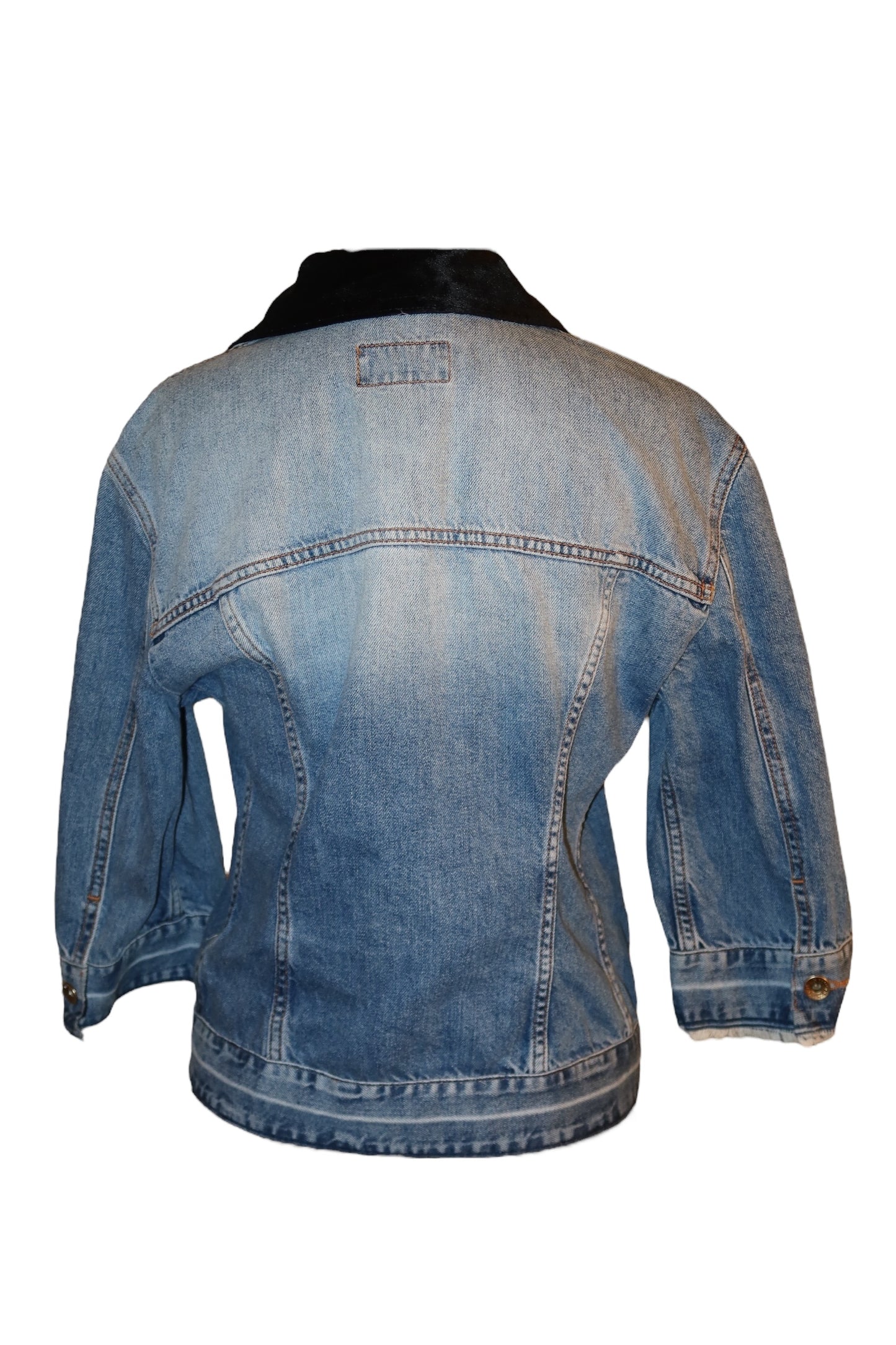 Dolce & Gabbana cropped denim jacket with black velvet collar (M)