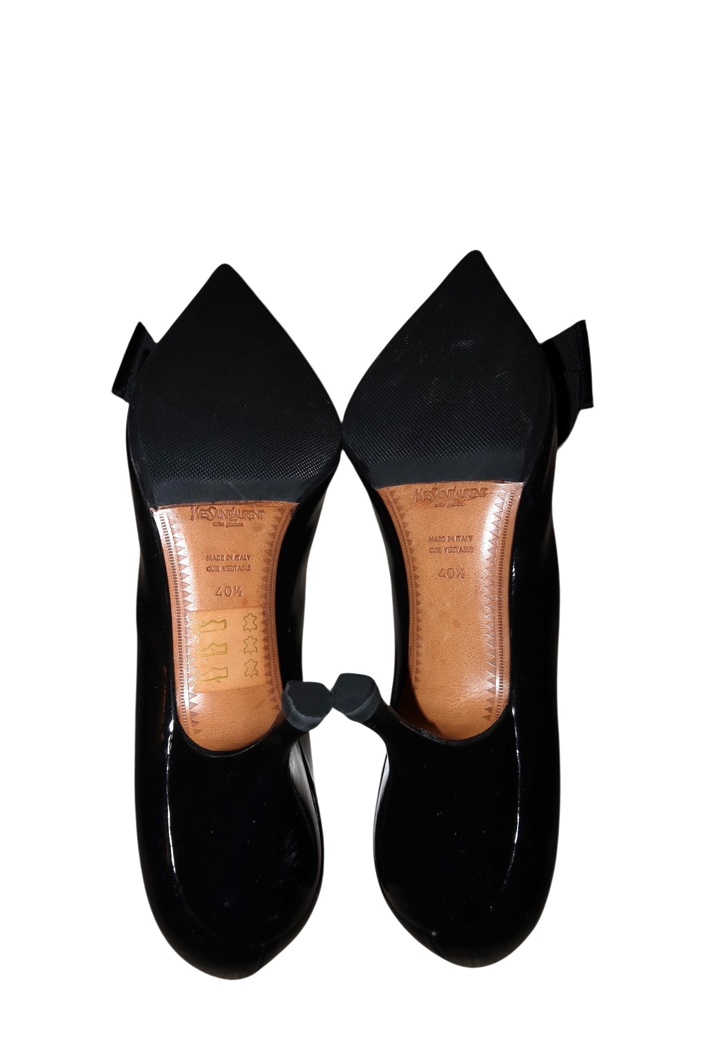 Yves Saint Laurent black patent leather heels with velvet and bows details (40.5)