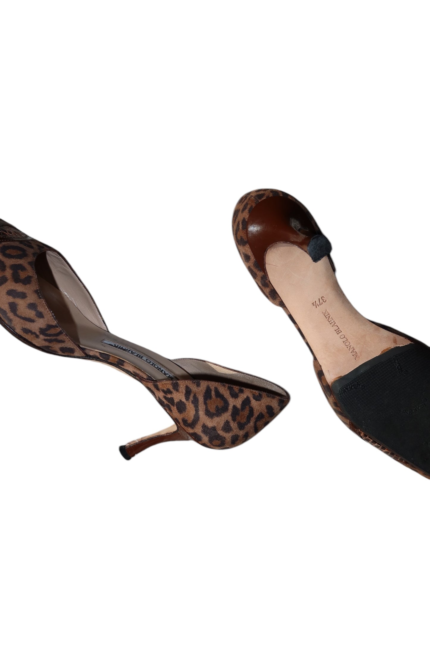 Manolo Blahnik leopard pony hair heels with snake skin trim detail (37.5)