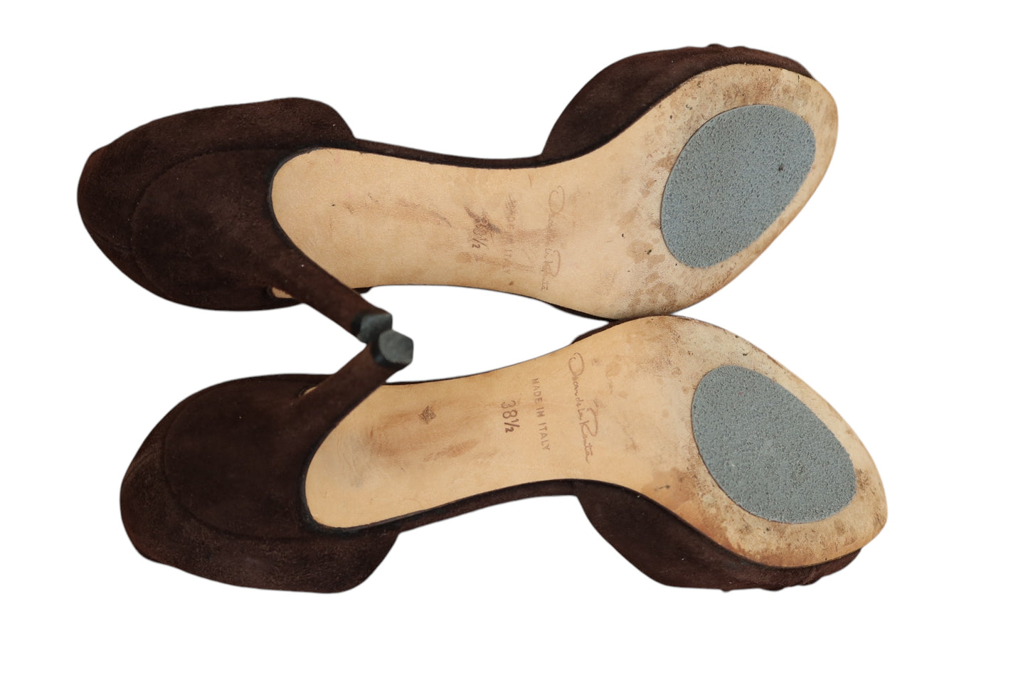 Oscar de la Renta brown peep toe heels with rose detail (38.5)